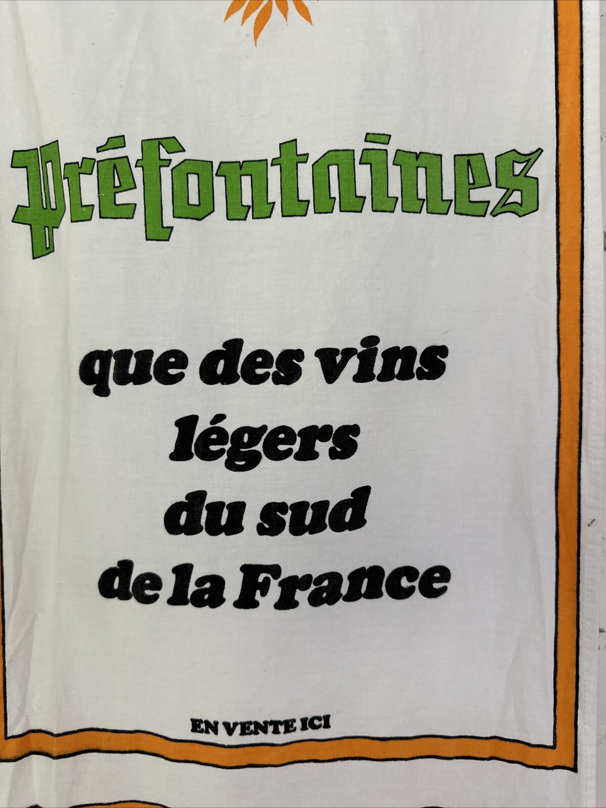 RARE Antique French Wine Sign Festival Banner Cotton 13.5 X 60”