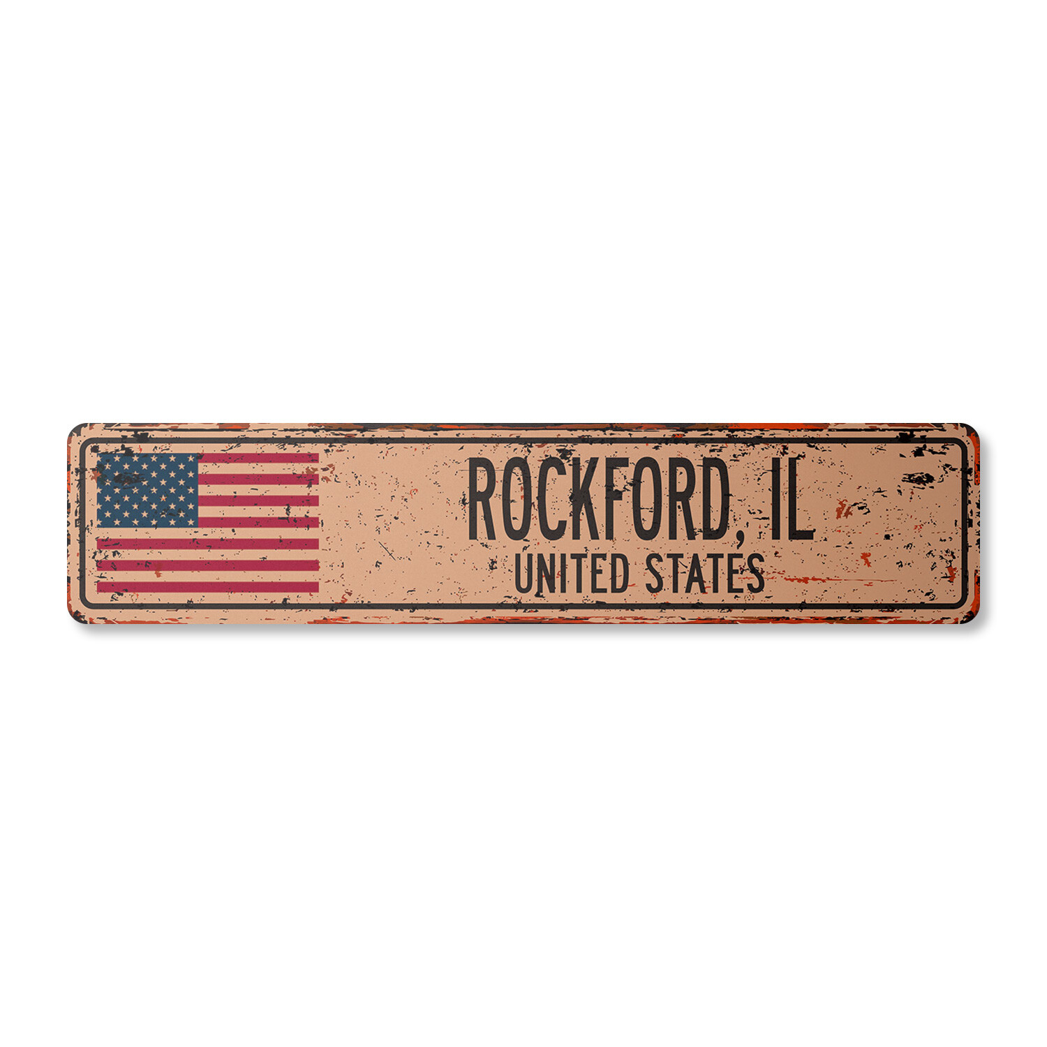 ROCKFORD IL UNITED STATES Vintage Street Sign American flag city country rustic