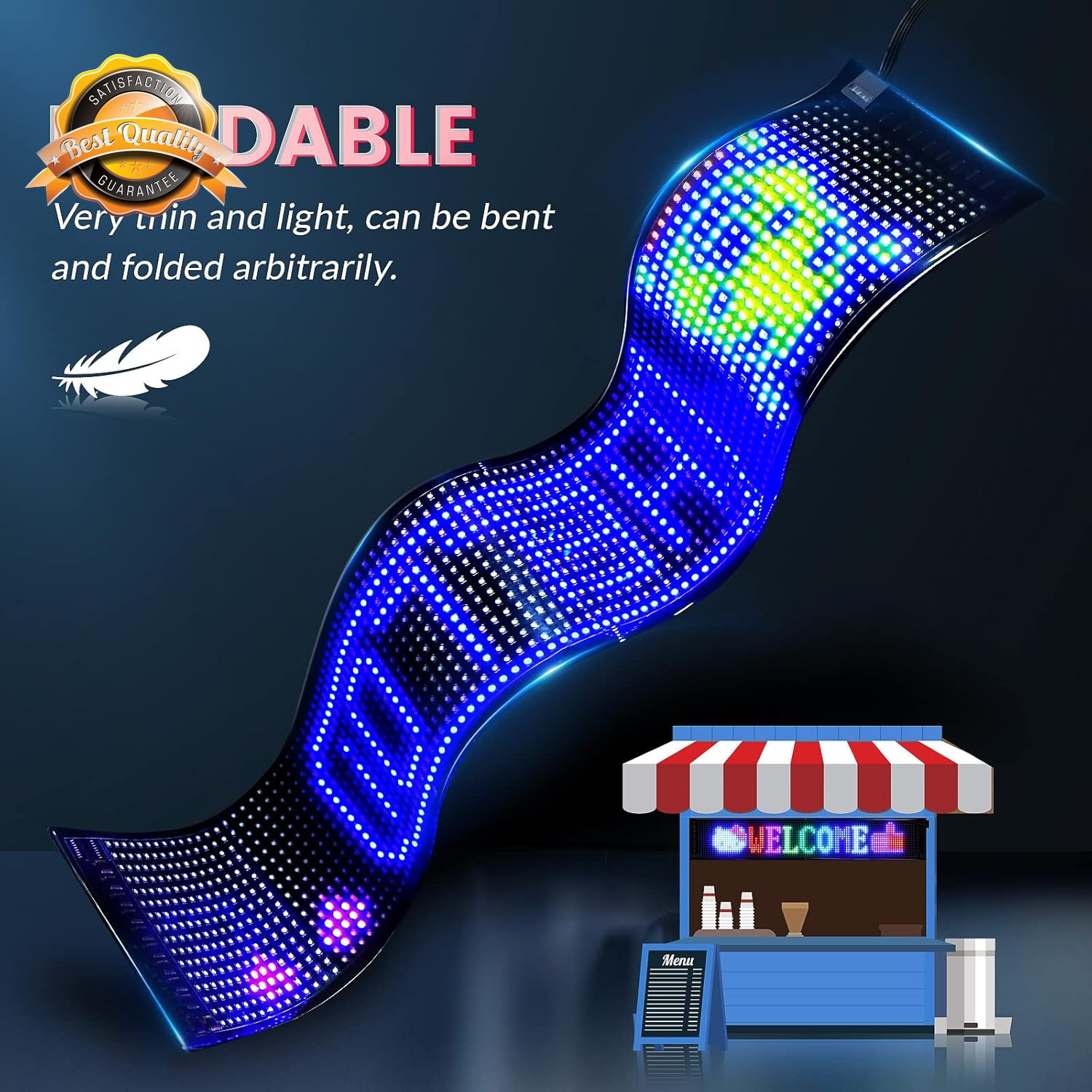 Scrolling Huge Bright Advertising LED Signs, Flexible USB 5V LED Store Sign Blue