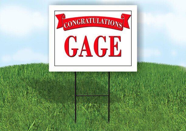 GAGE CONGRATULATIONS RED BANNER 18in x 24in Yard sign with Stand