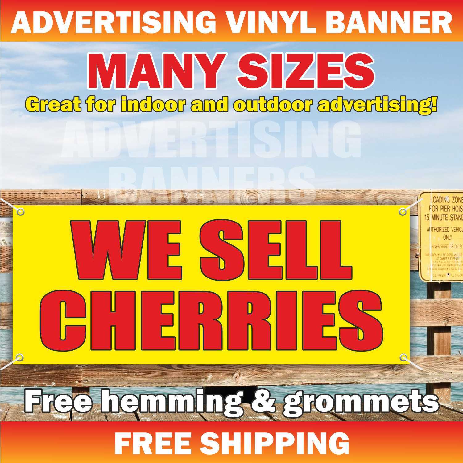 WE SELL CHERRIES Advertising Banner Vinyl Mesh Sign Fruits Vegetables Shop Store