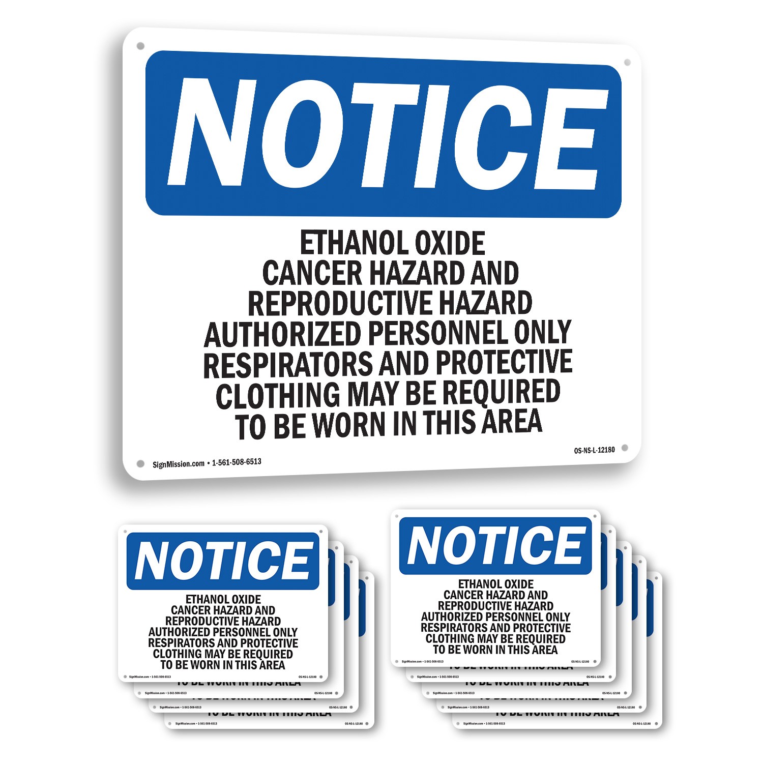 Ethylene Oxide Cancer Hazard And Reproductive OSHA Notice Sign, Decal 5/10 Pack