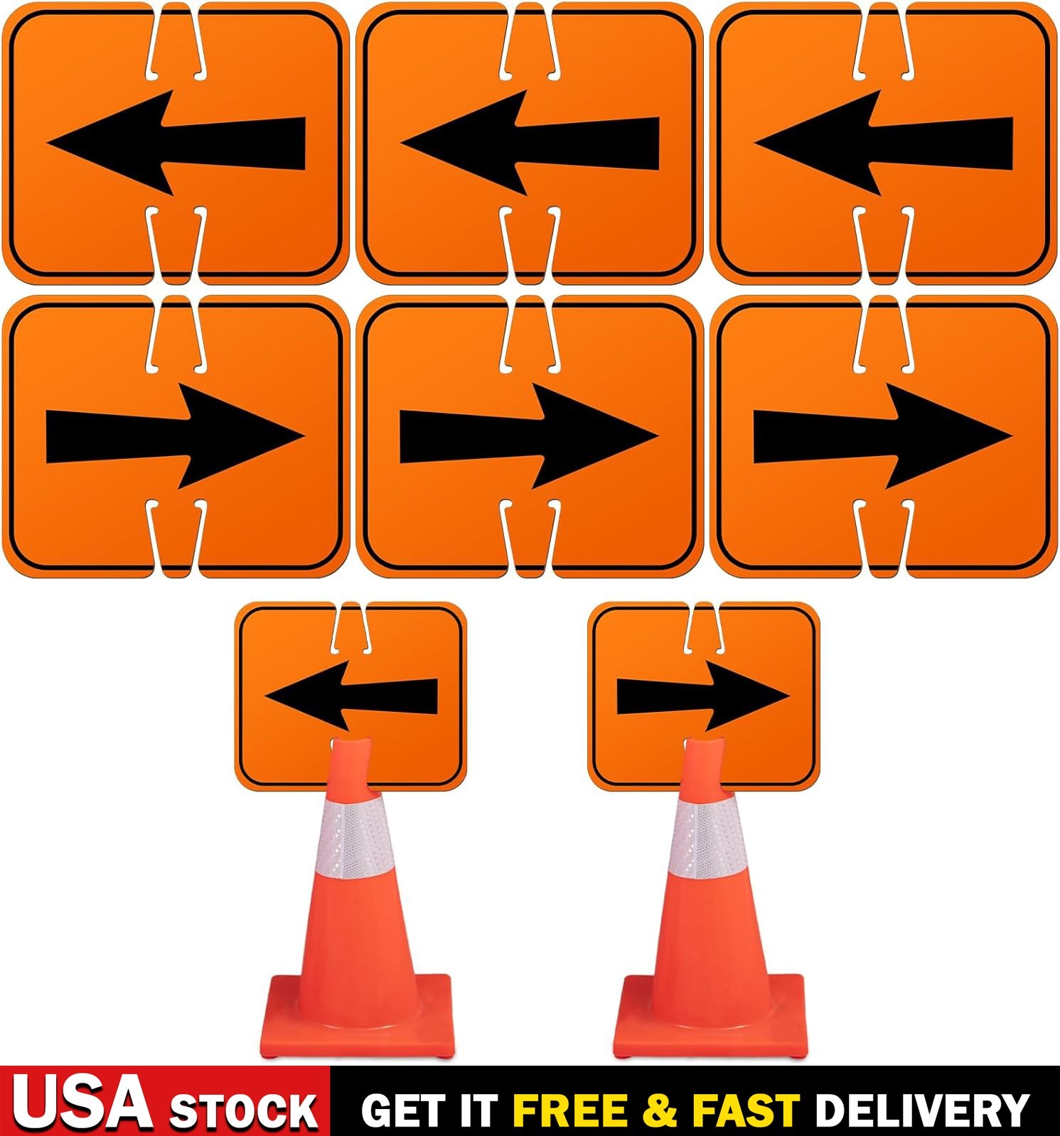 6PCS Traffic Reversible Arrow Signs 12″x10″ Traffic Cone Top Orange Detour Signs
