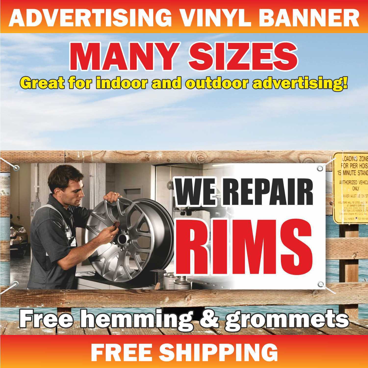 WE REPAIR RIMS Advertising Banner Vinyl Mesh Sign service tire wheel service car