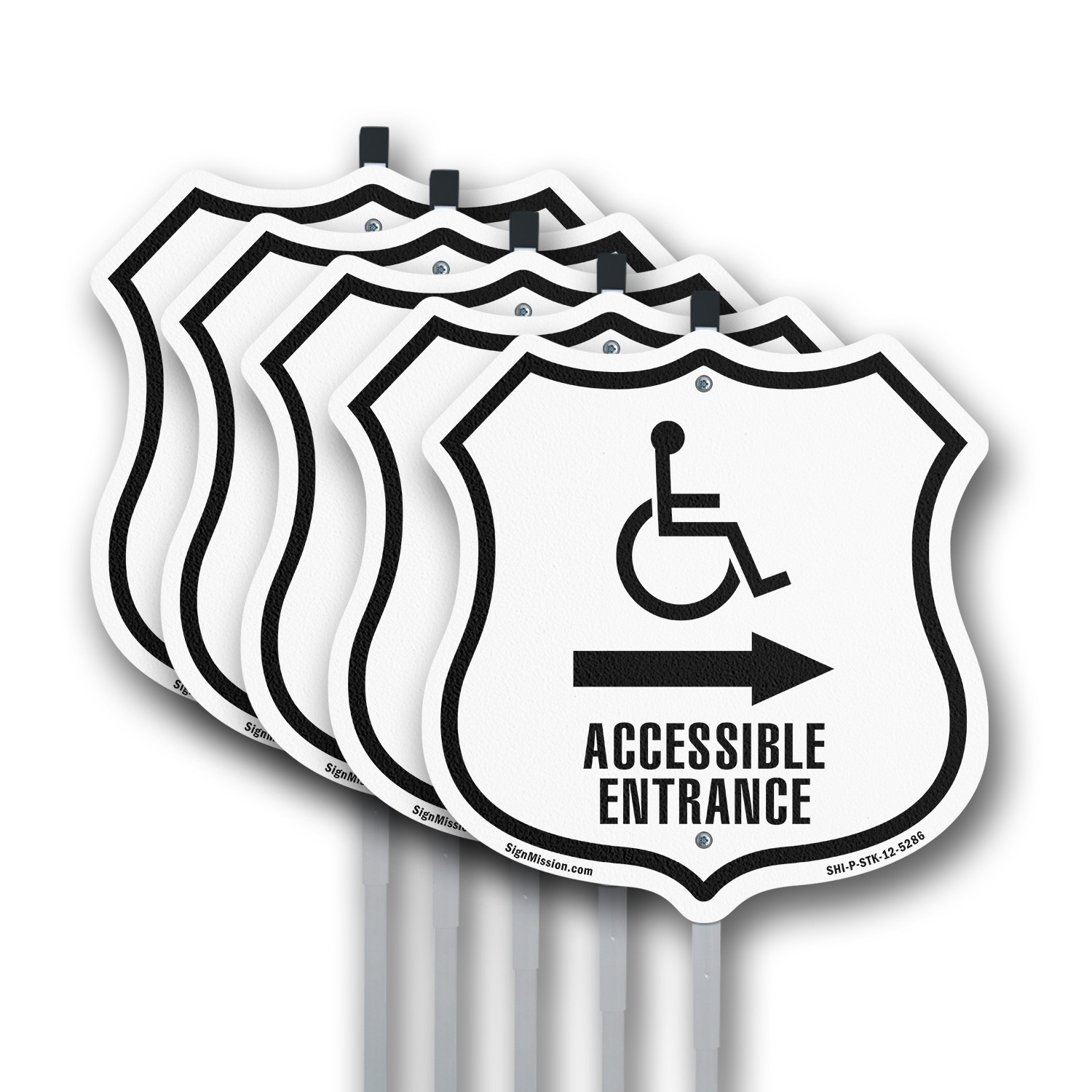 Accessible Entrance Handicap Right Shield Shaped Sign With Stake