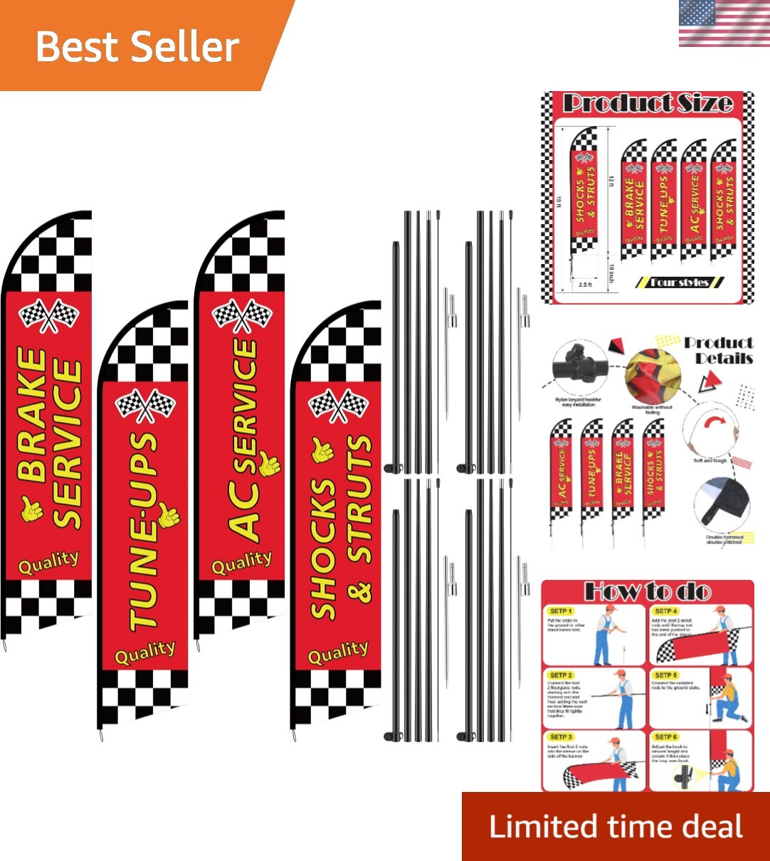 Weather Resistant Feather Flags for Business – 15ft Height & Easy Setup, 4 Pack