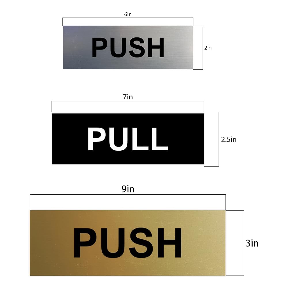 Push And Pull Horizontal Door Sign Adhesive Brushed Gold 1 Set 1.5×4.5 Inch