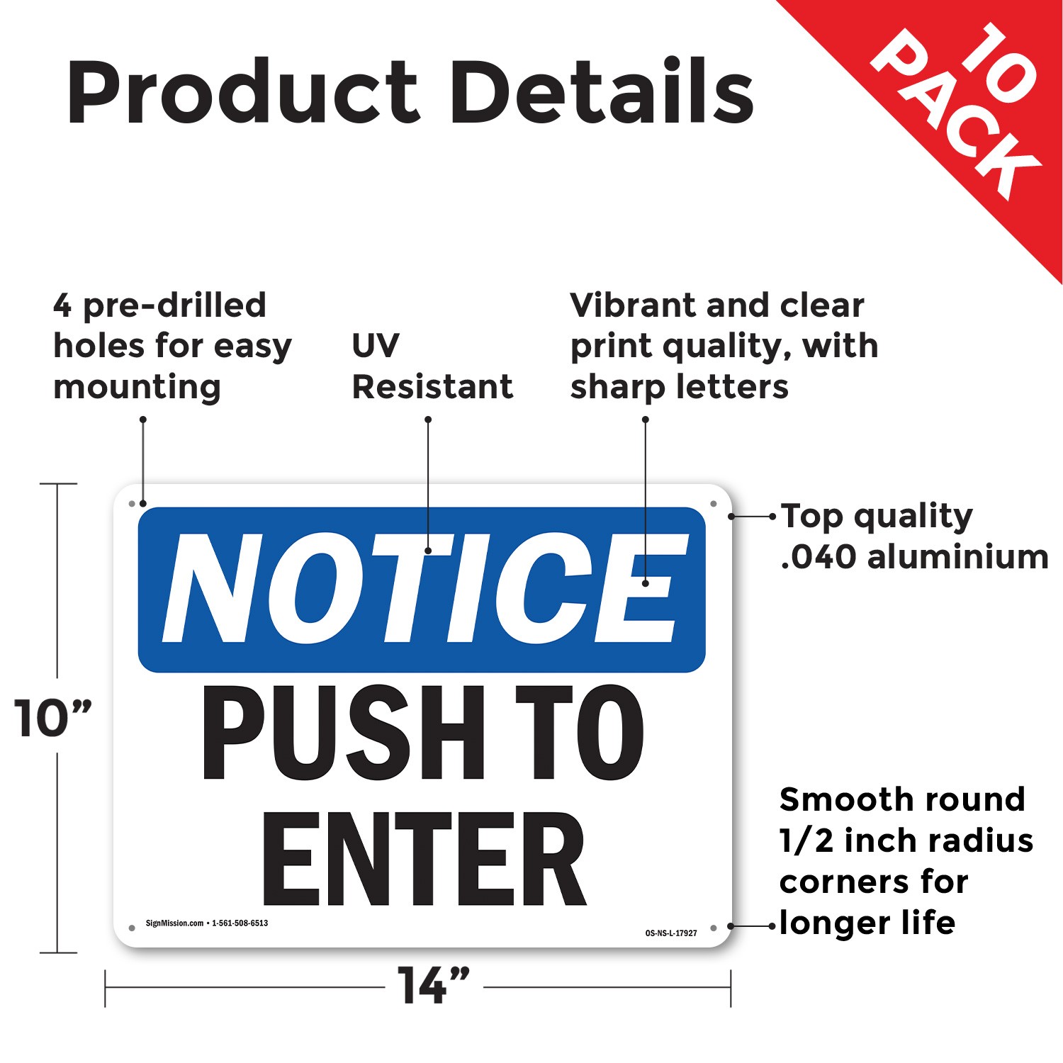 Push To Open OSHA Notice Sign Metal, Plastic, Or Decal – 5 or 10 Pack