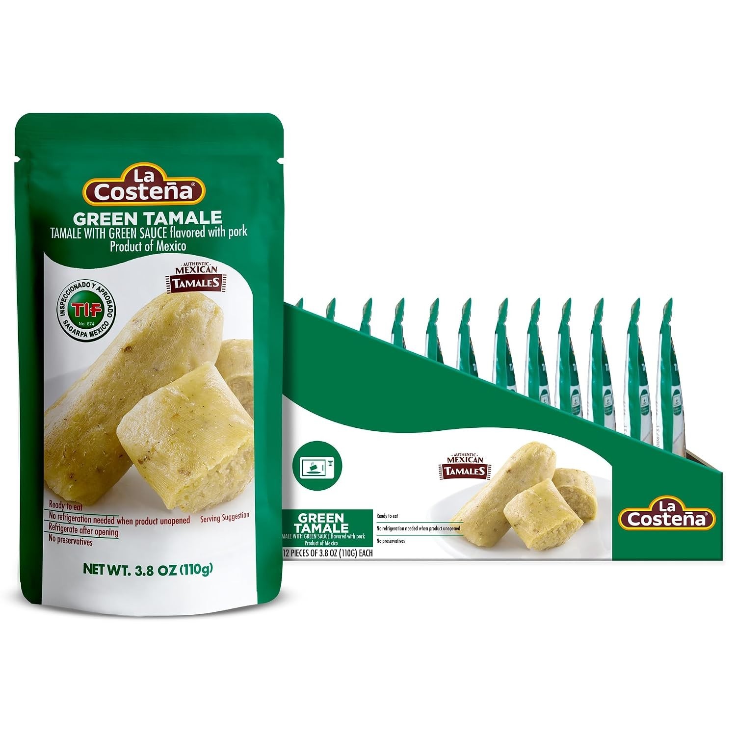 12 Pack Quick Microwave Tamales – Pork with Green Sauce, No Refrigeration Needed