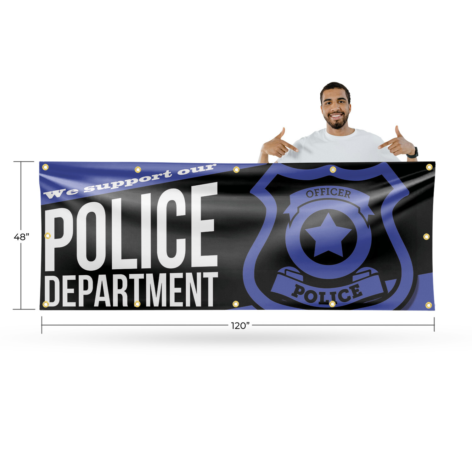 We Support our Police Department Vinyl Banner Sign with Metal Grommets