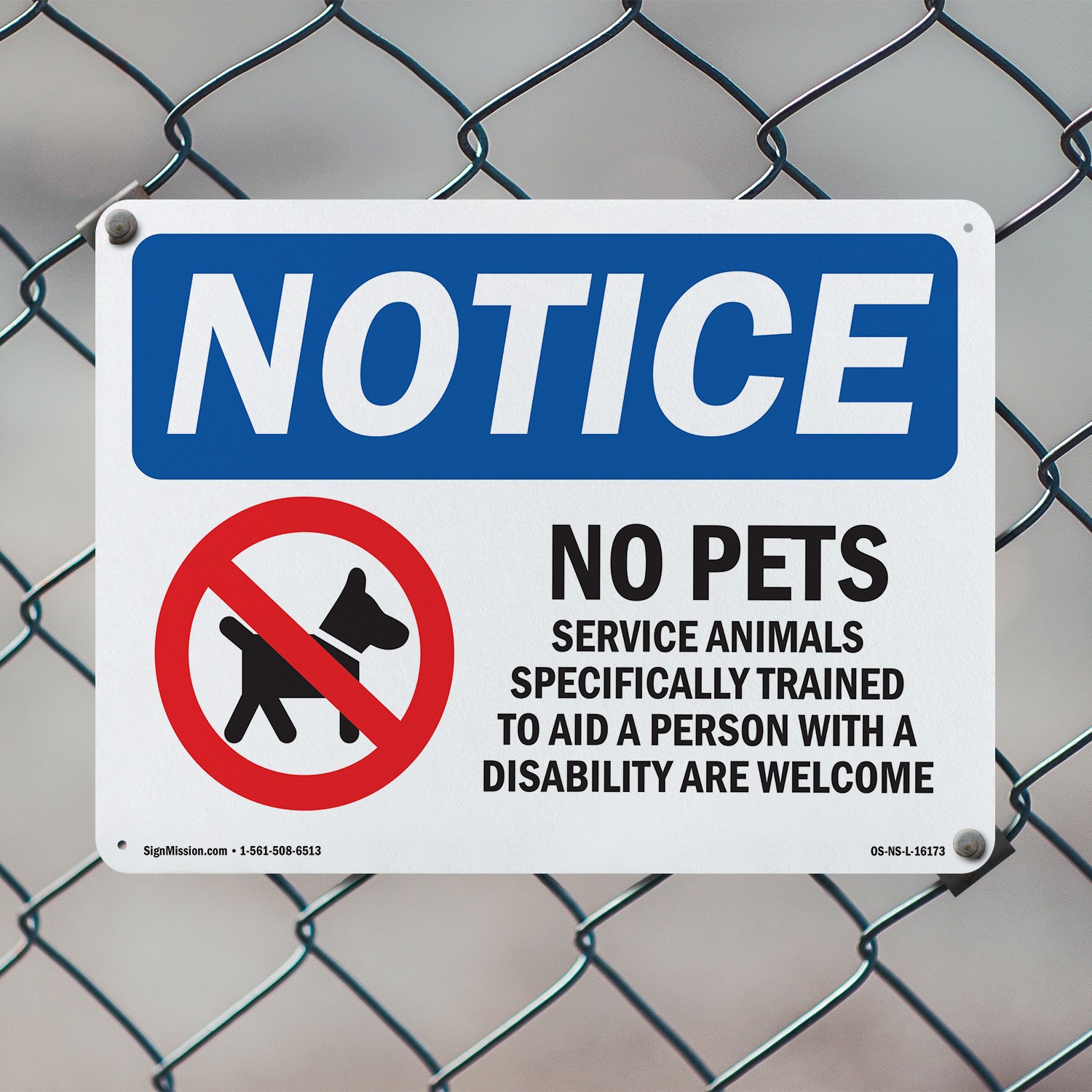No Pets Service Animals Allowed OSHA Notice Sign Metal,, Decal 5 or 10 Pack