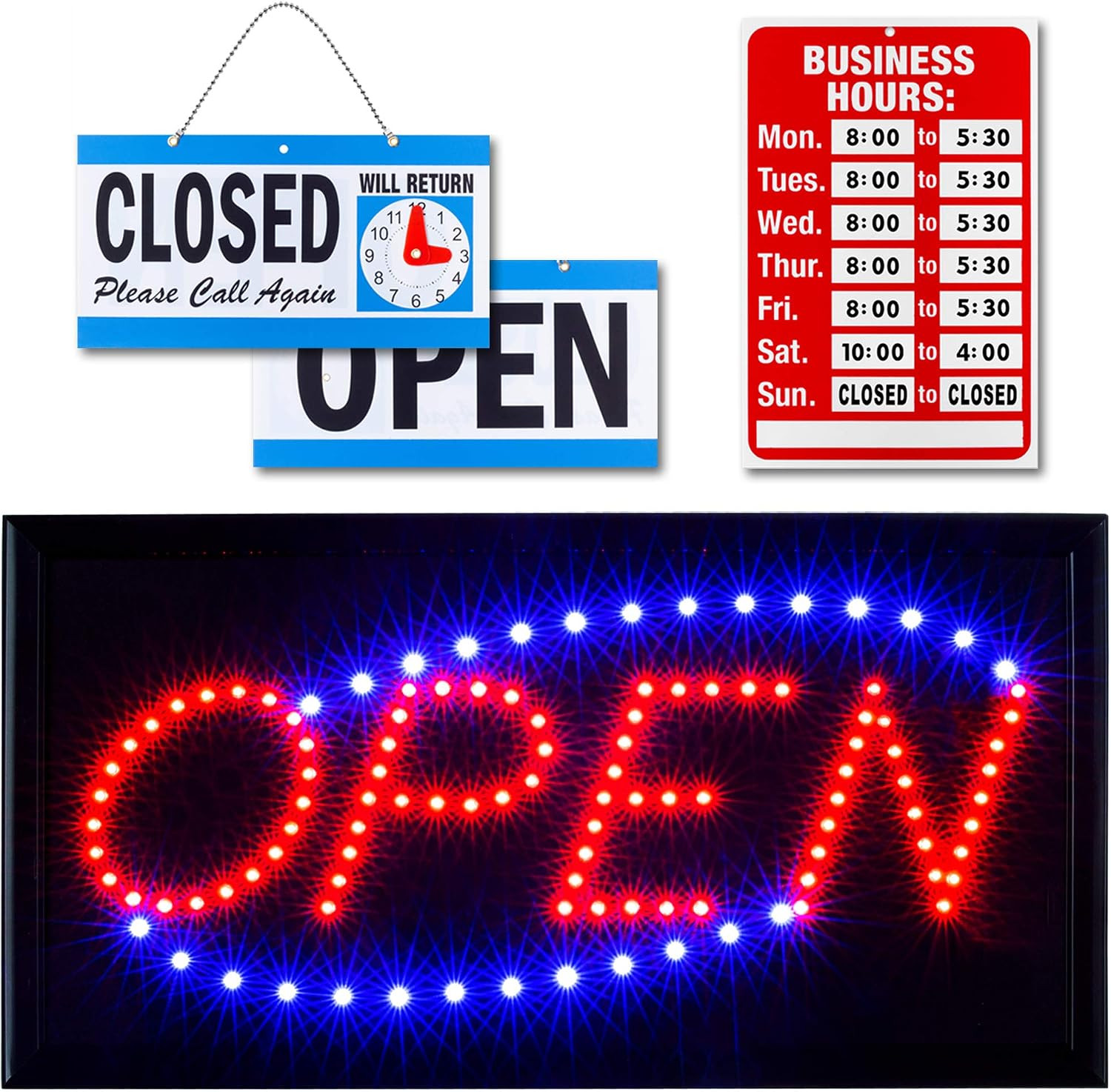 Neon Open Sign for Business: Horizontal LED Sign with Flashing Mode for Stores
