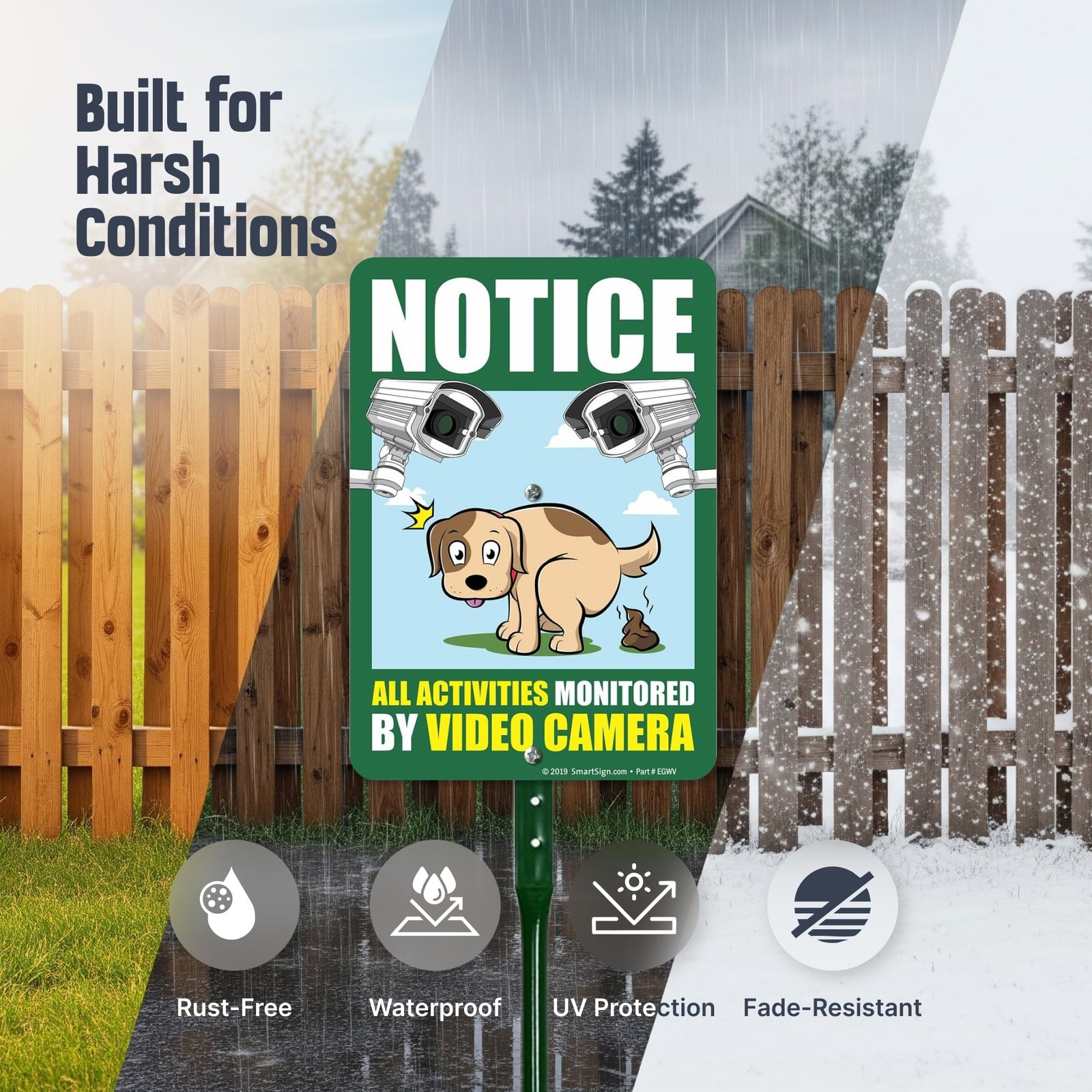 SmartSign 10×7 LawnPuppy Sign 18in Stake – Notice Activities Monitored Video
