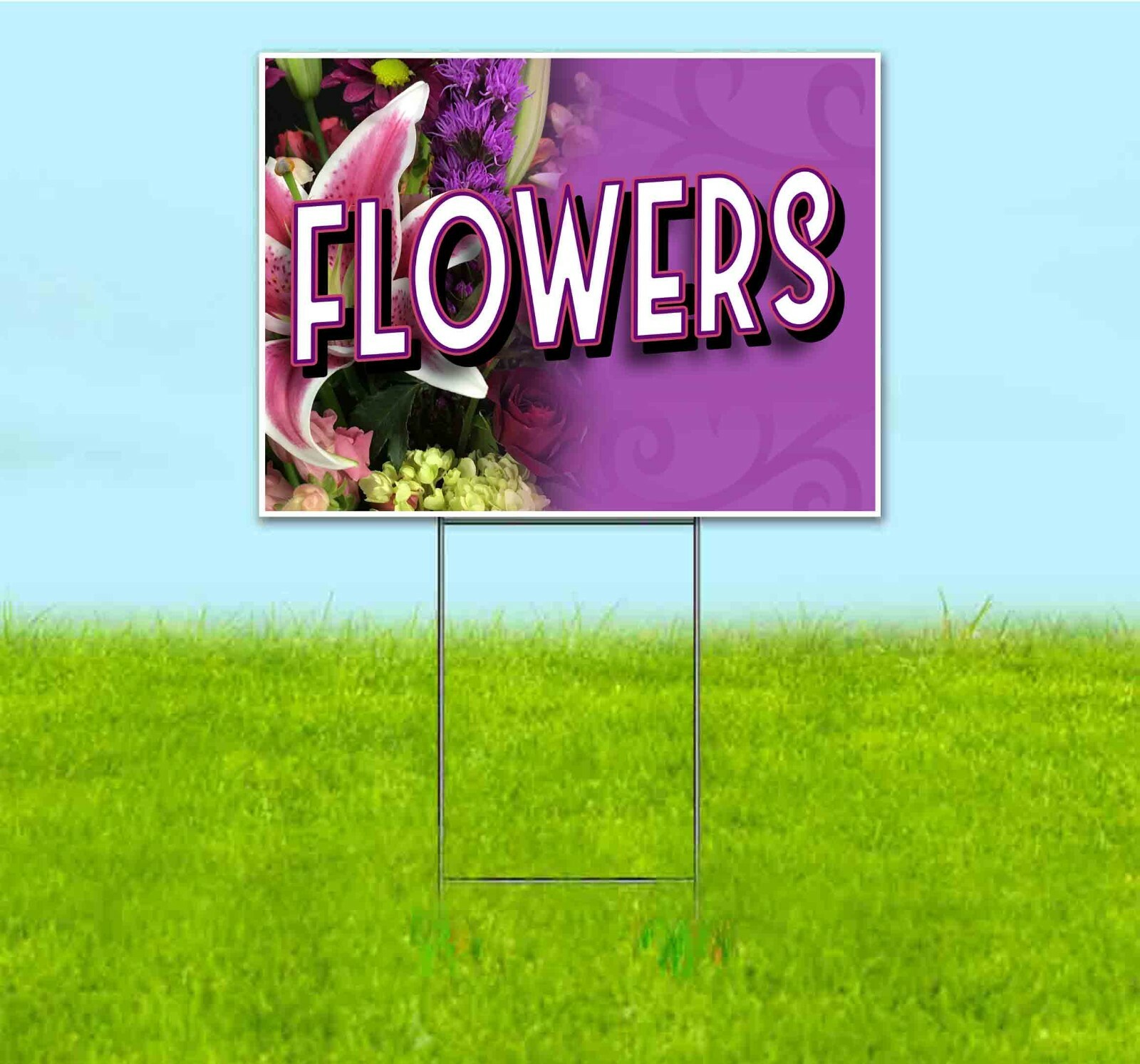 FLOWERS 18×24 Yard Sign Corrugated Plastic Bandit Lawn USA FLORIST