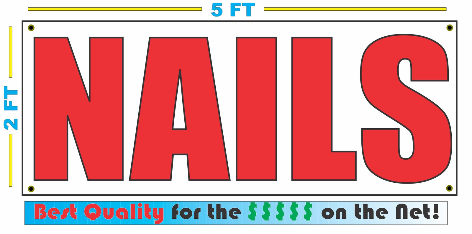 NAILS Banner Sign NEW Larger Size Red & White for Hair salon or barber shop