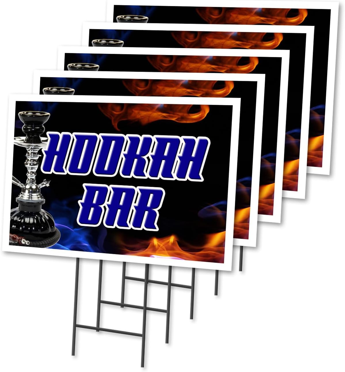 Hookah BAR 5 Pack of 12″ X 16″ Yard Sign & Stake | Advertise Your Business | Sta