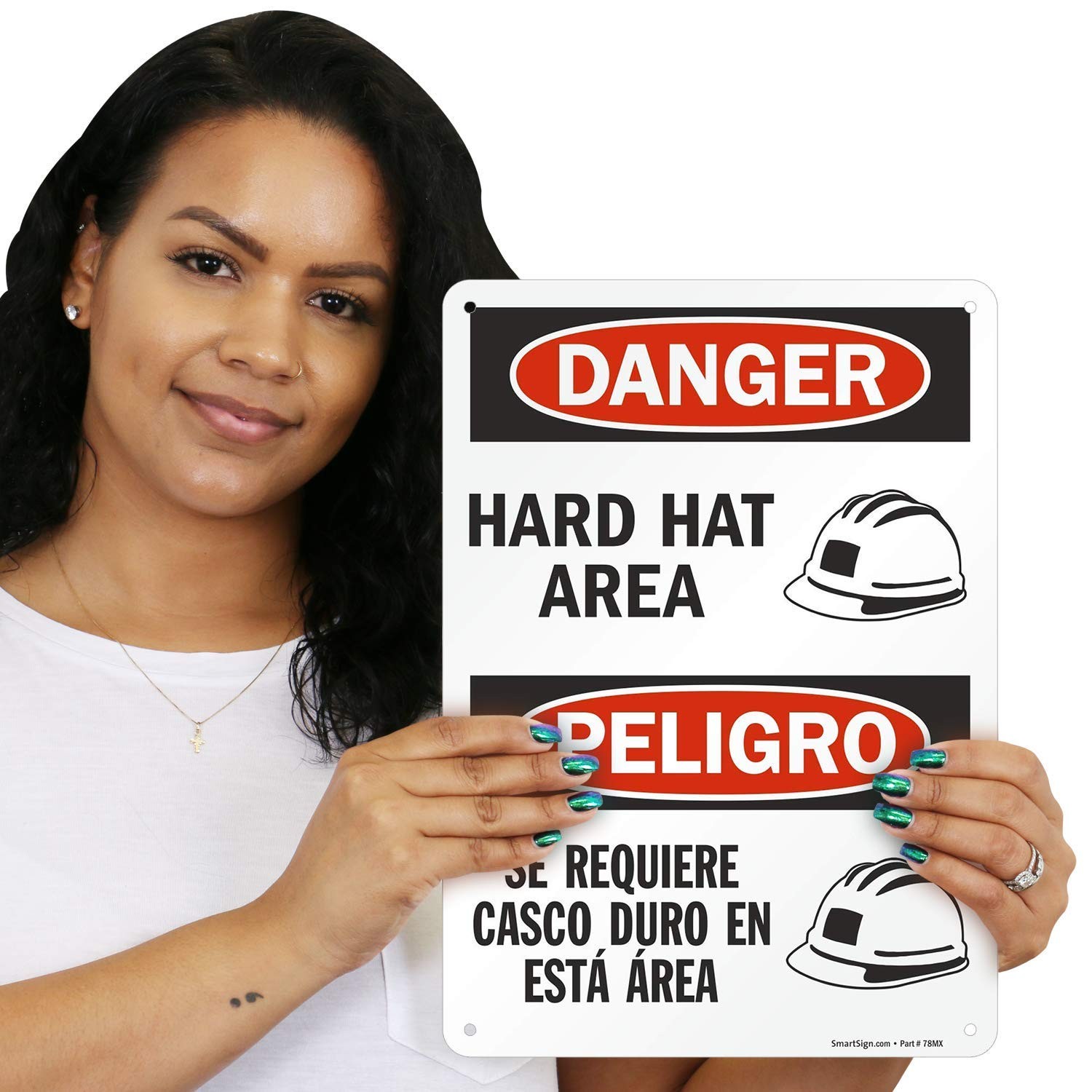 10×14 Inch Plastic Bilingual Sign Danger Hard Hat Area Safety S2115PL14