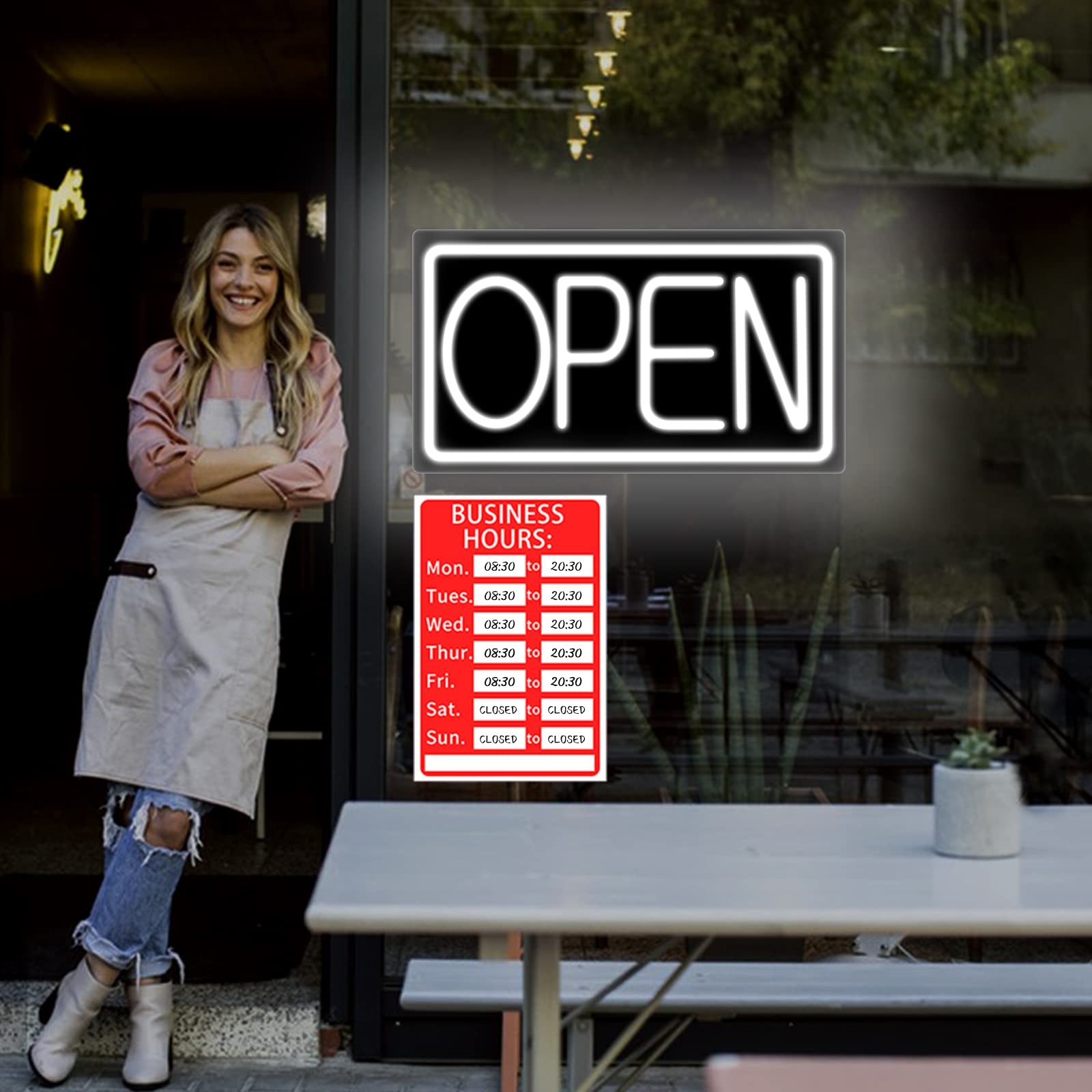 Open Signs for Business Ultra Bright LED Neon 16 Inch, White/Black Backing