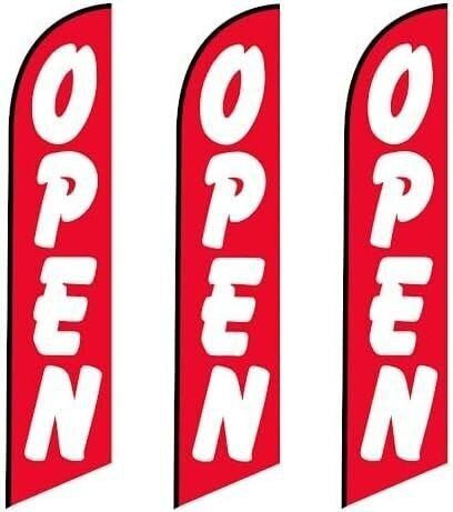 3 (three) Pack Tall Feather Flags Open Red With Large White Letters…