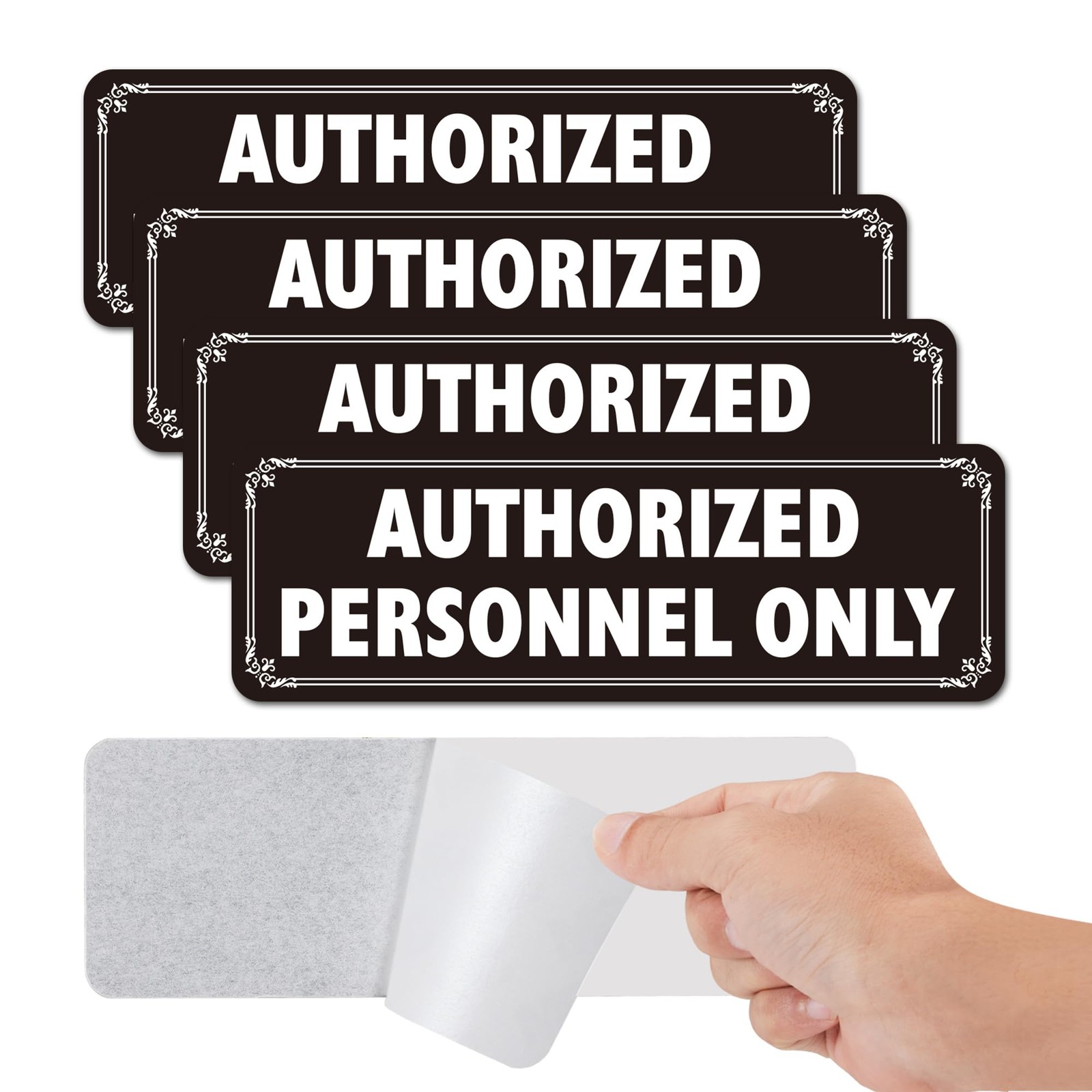 4 PCS Authorized Personnel Only Sign 9×3 Inch Aluminum Self Adhesive Black