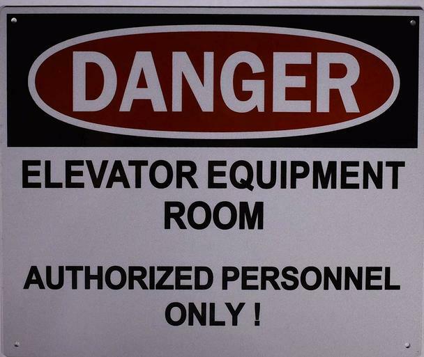 Danger Elevator Equipment Room Sign (Aluminium Reflective, White 10×12)-ref0420