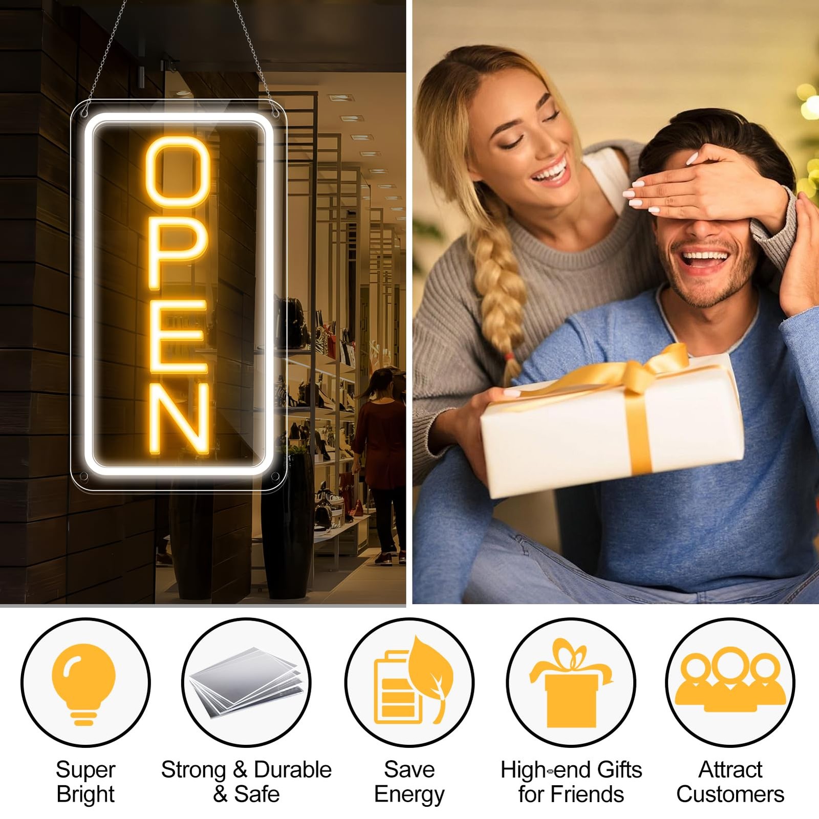 LED Neon Open Sign Light Up Open Sign Advertisement Board for Stores Window Bars