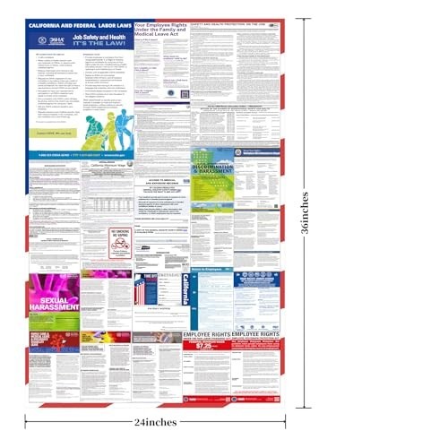 California Labor Laws Poster 2026 – OSHA Compliant, UV Laminated 24″x36″ – Emplo