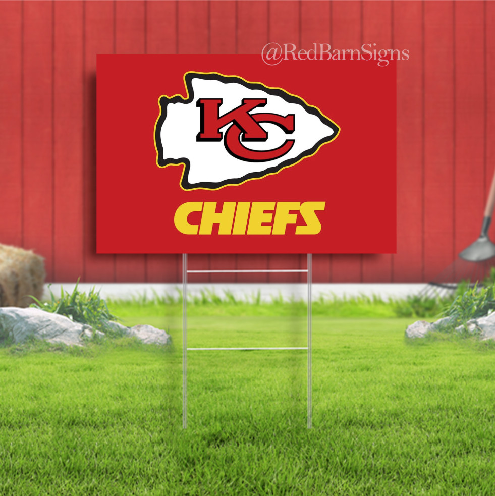 Kansas City Chiefs Indoor Outdoor Yard Sign with metal stakes