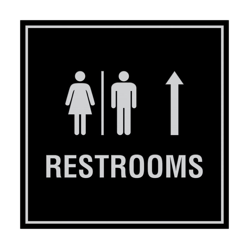 1 PCS Square Restrooms Up Arrow Sign Large Black Silver Office Wall Decor