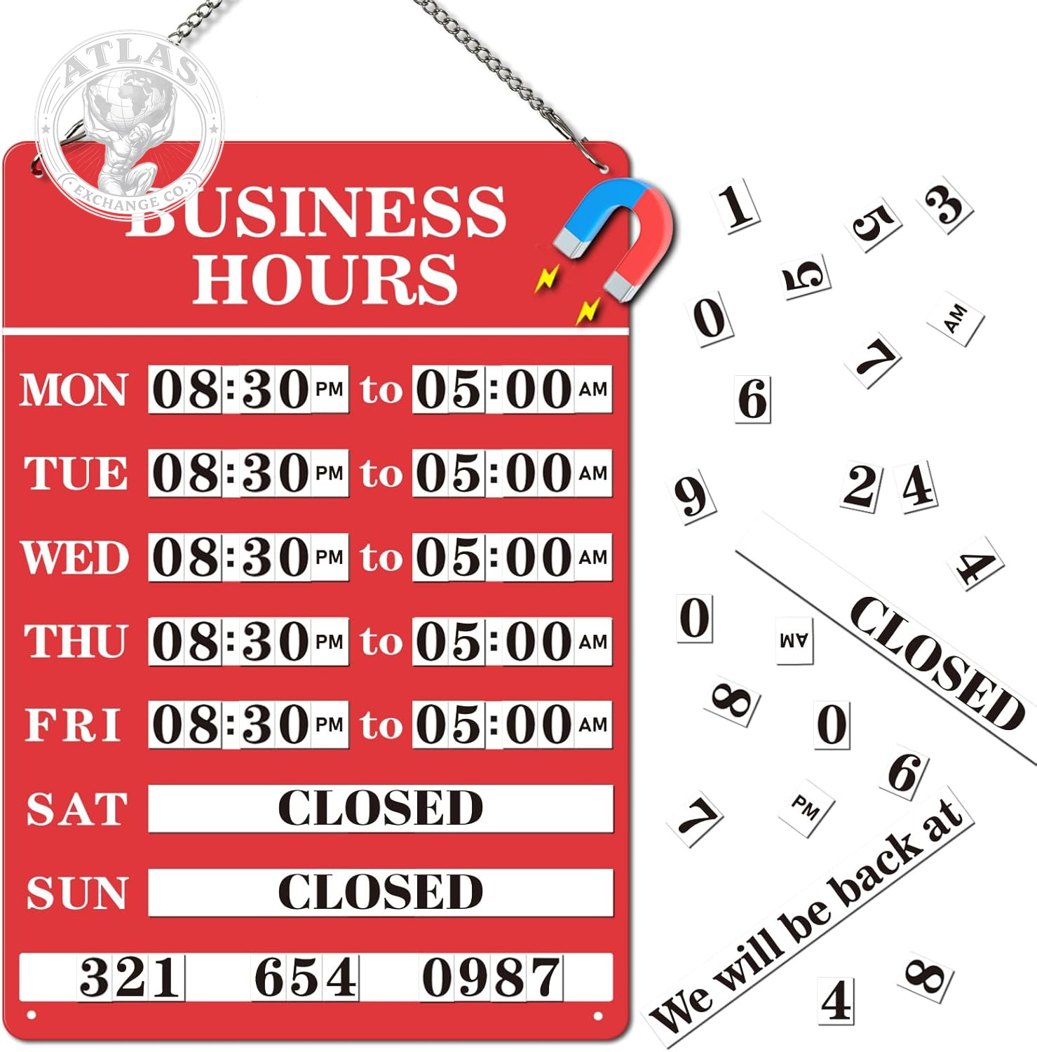 Magnetic Changeable Business Hours Sign, Metal Hours of Operation Signs for Busi