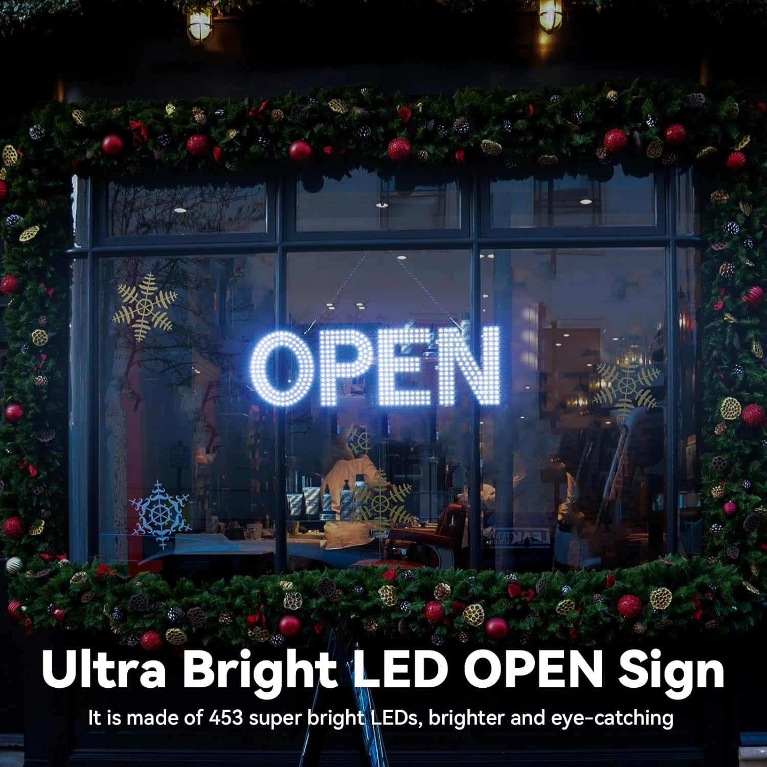 Bright LED Open Sign for Business – 22″x7″, Dimmable, 3 Modes, Adjustable Chain