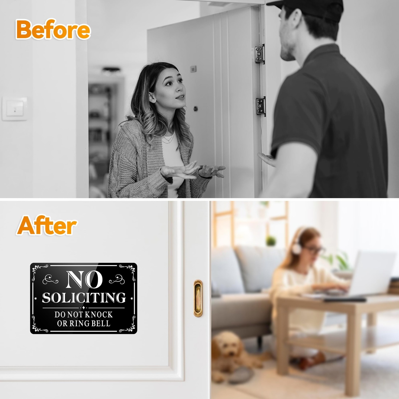 No Soliciting Sign for Front Door, (2 Pack) Self-adhesive No Soliciting Sign …