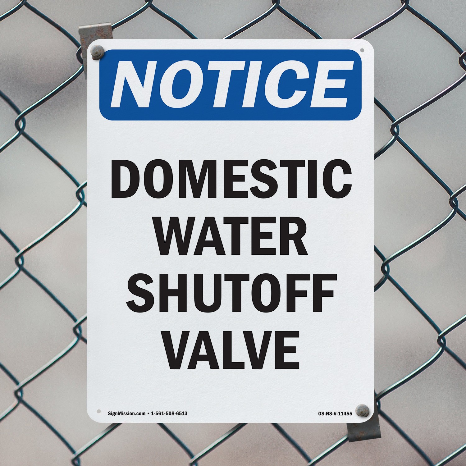 Domestic Water Shutoff Valve OSHA Notice Sign Metal, Plastic, Decal 5 or 10 Pack