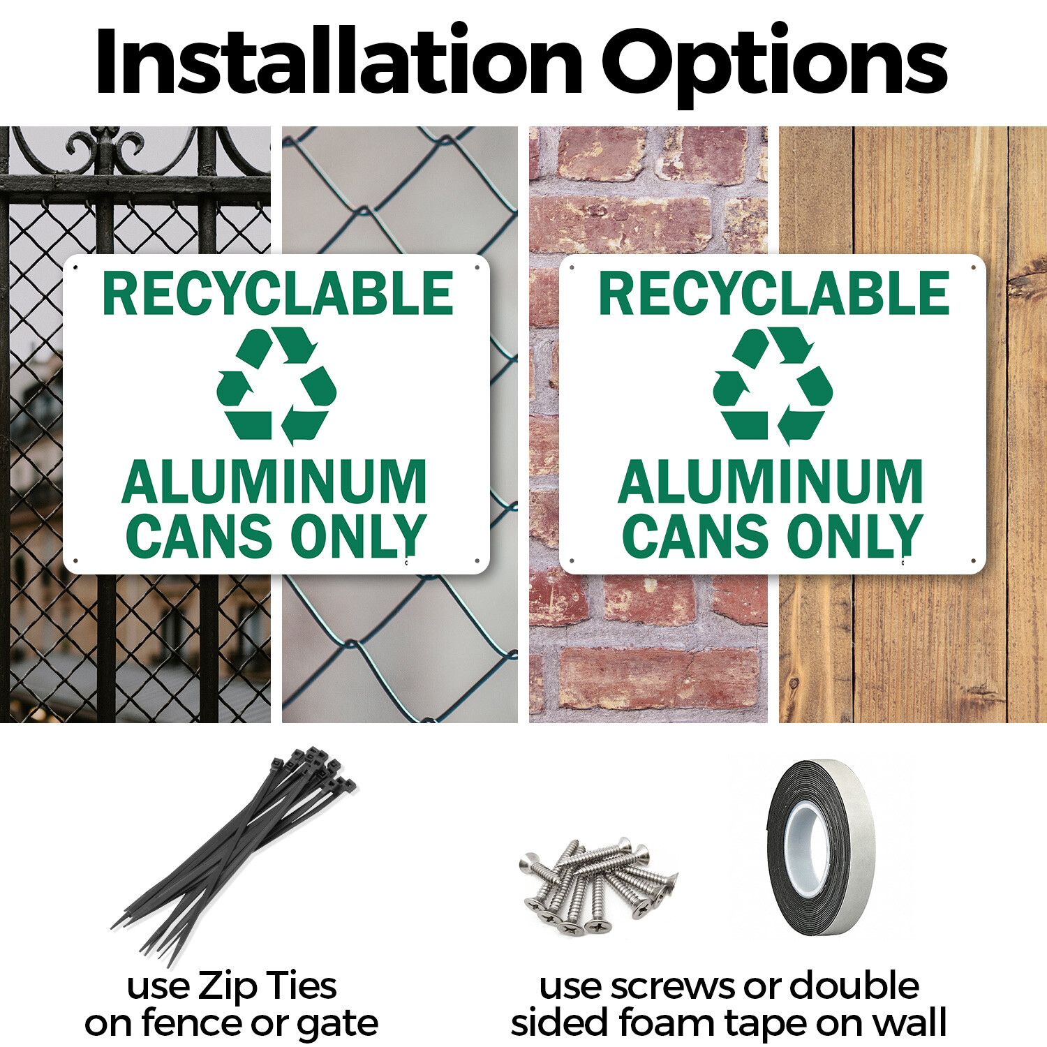 (2 Pack) Recyclable Aluminum Cans Only with Graphic OSHA ANSI Sign Decal Metal