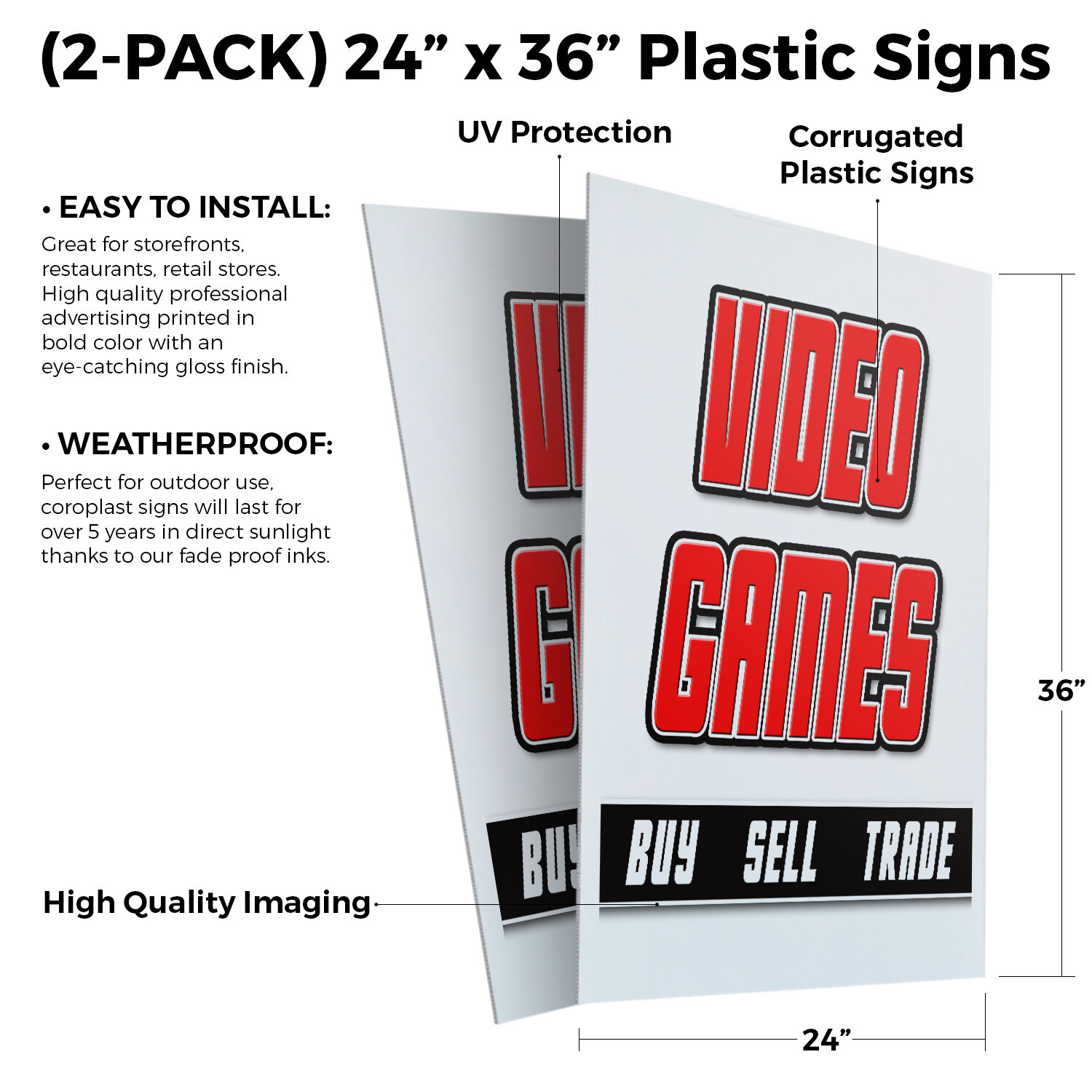 Video Games 24″ x 36″ 2 Pack Of Store Sign Plastic Or Decal