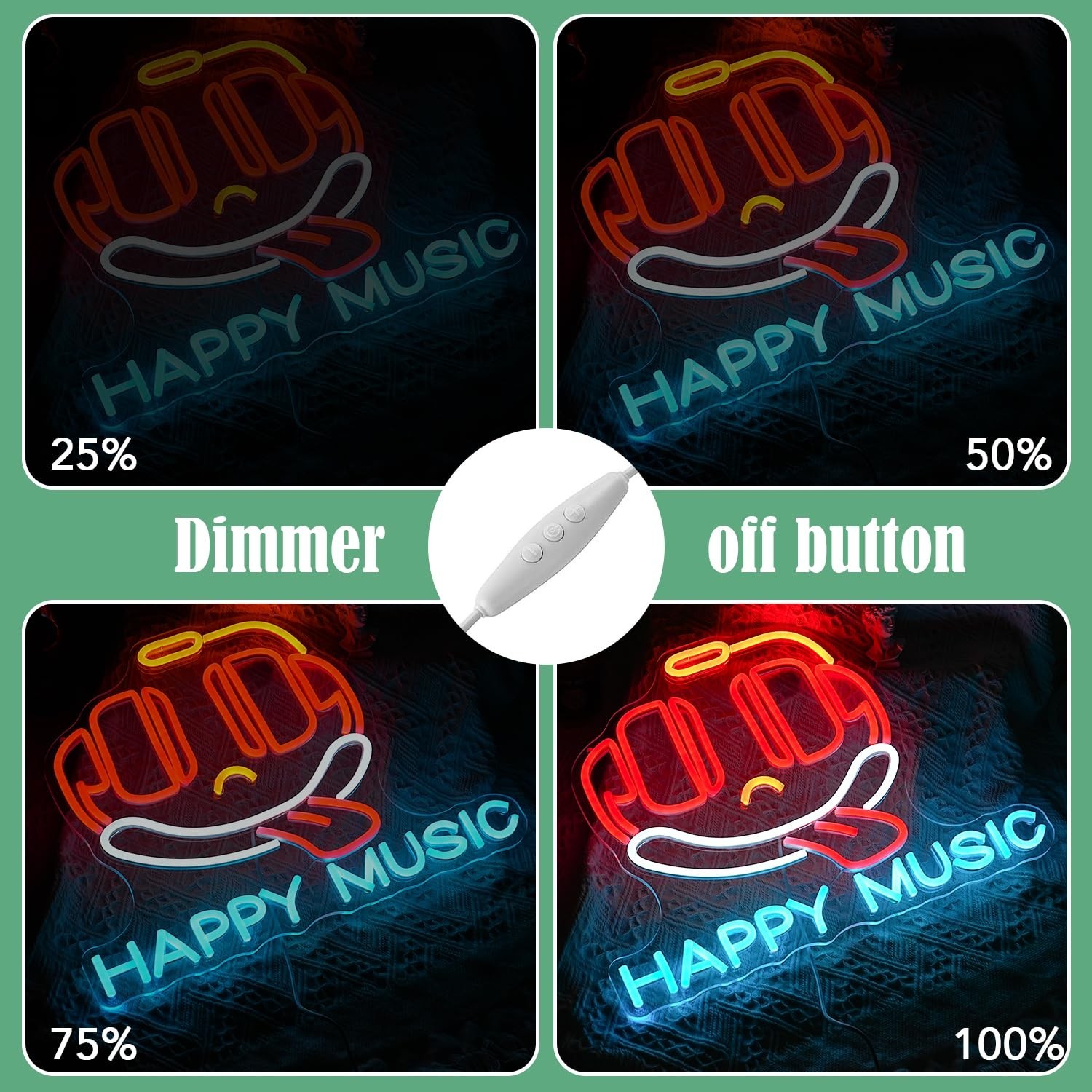 Happy Music Neon Sign Dimmable Led Microphone Neon Light for Wall Decor USB C…