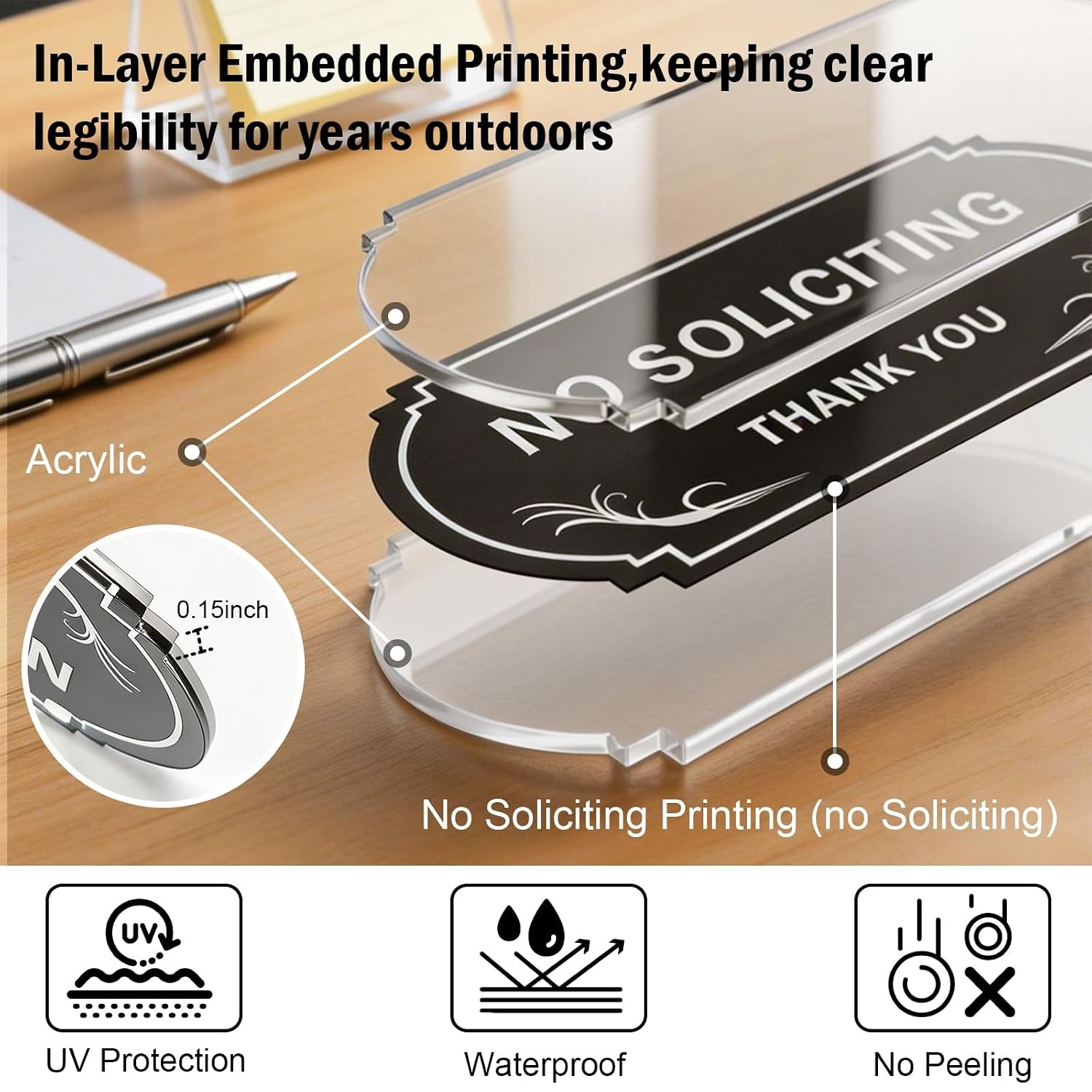 Acrylic No Soliciting Signs for House Door Installation Options Solicitation