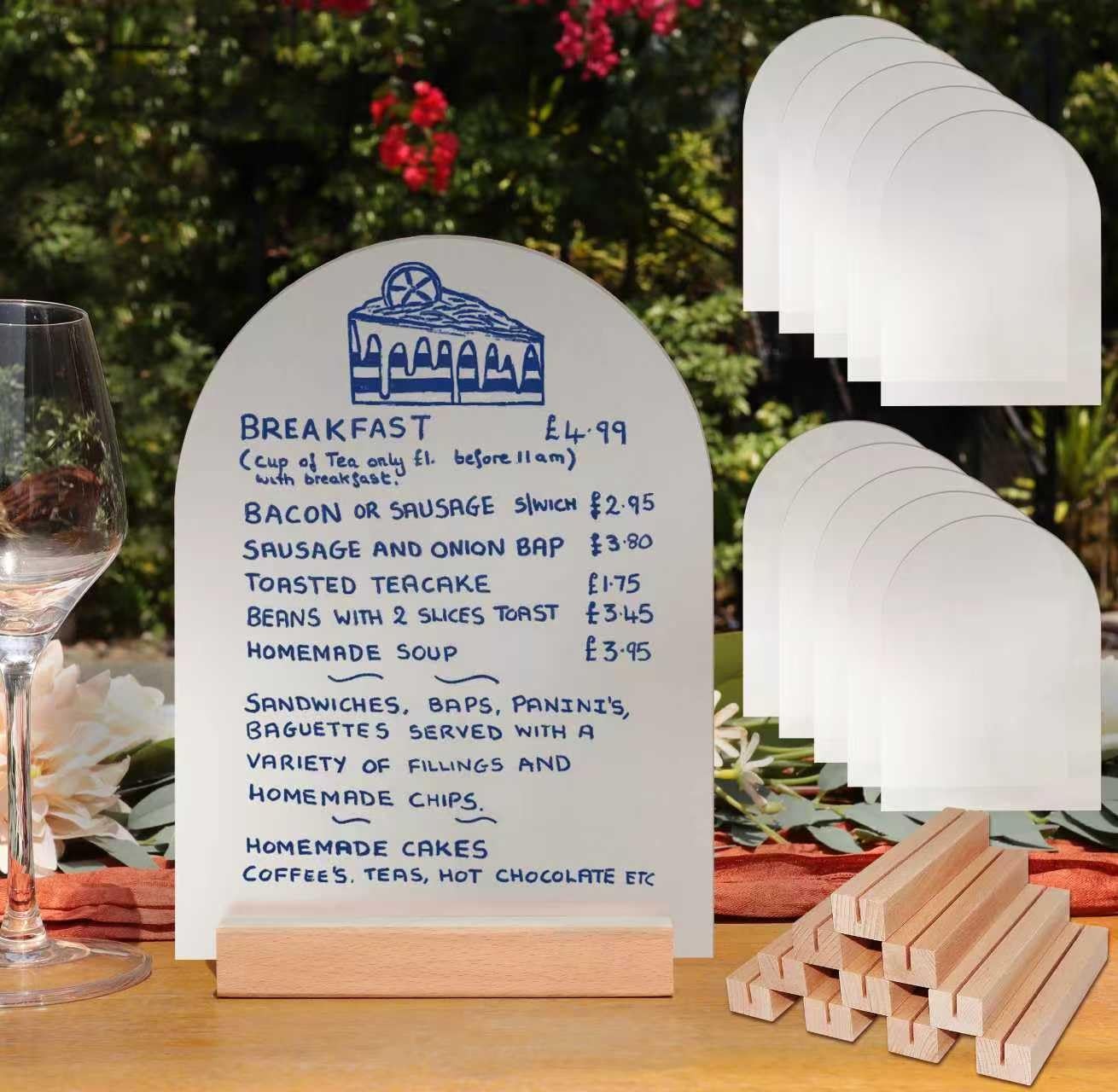 Frosted Blank Arch Acrylic Sign with Wooden Stands – 10 Pack DIY Customizable…