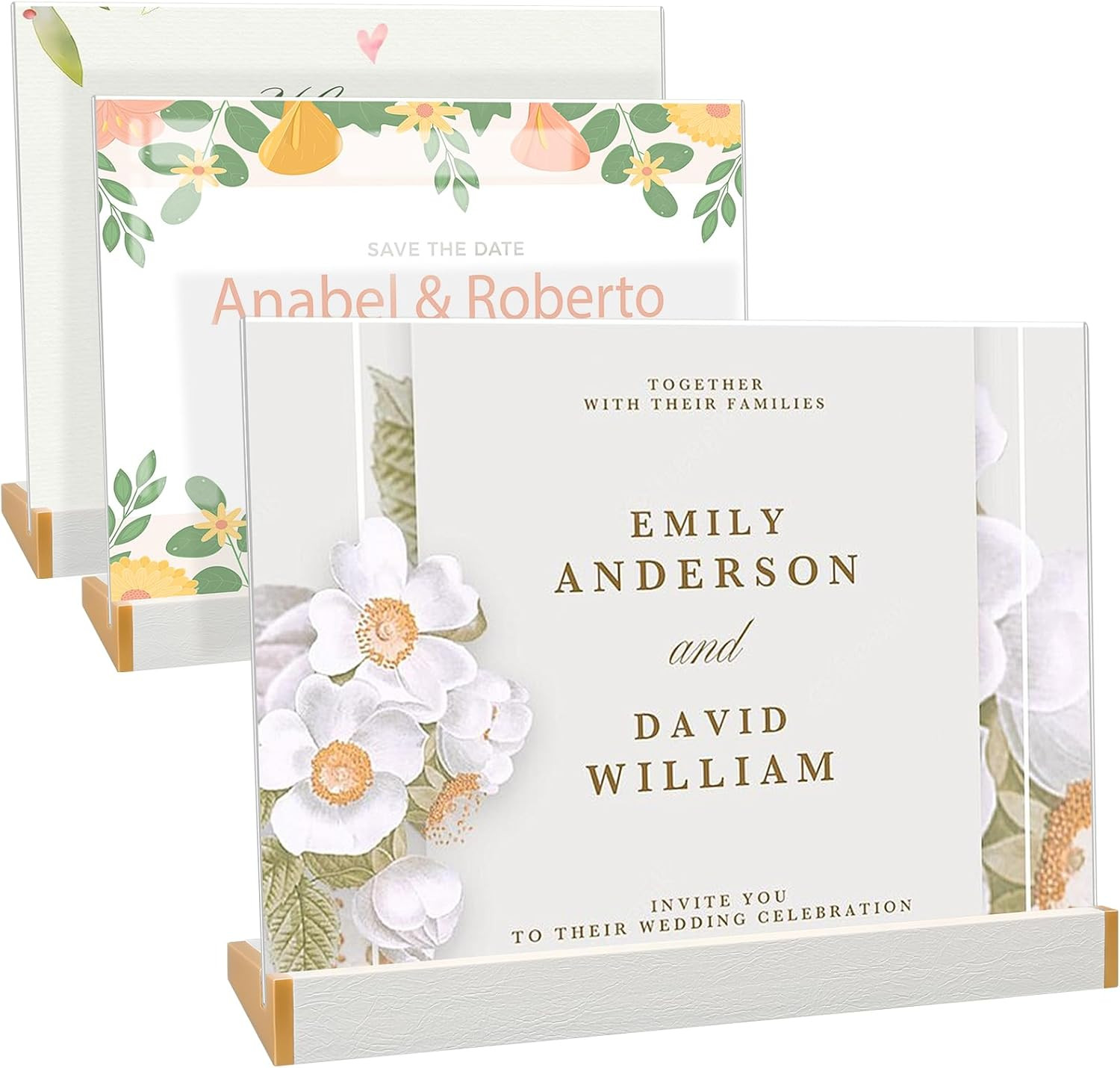 3 Pack Acrylic Sign Holder 8.5X11 for Wedding Anniversary Party, Horizontal Whit