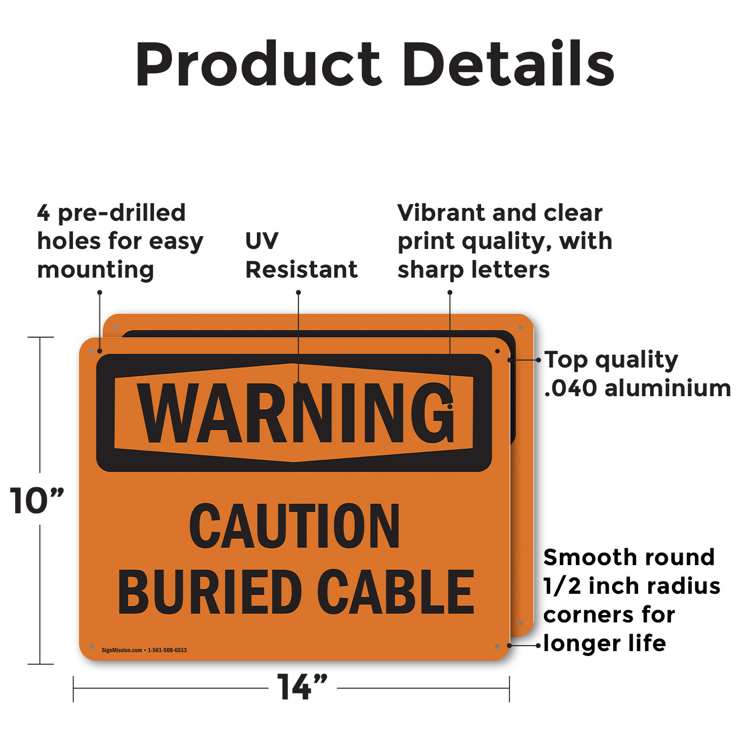 (2 Pack) Caution Buried Cable OSHA Warning Sign Decal Metal Plastic