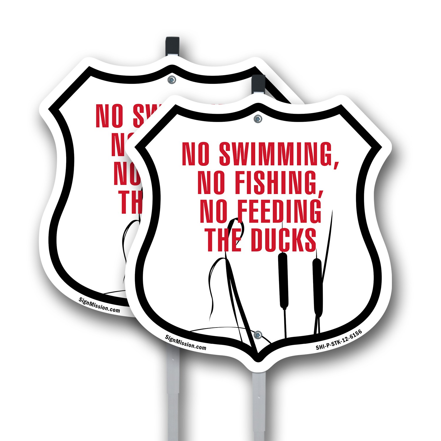 No Swimming No Fishing No Feeding The Ducks Shield Shaped Sign With Stake