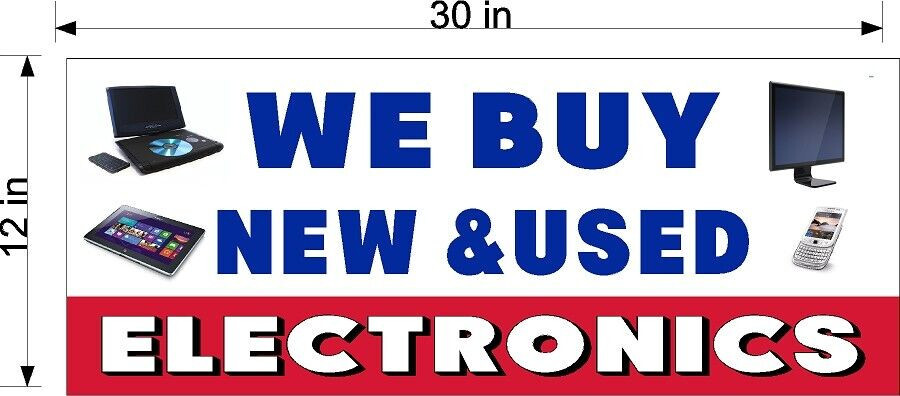 CLEARANCE SALE! 12″ X 30″ WE BUY NEW USED ELECTRONICS PERFORATED WINDOW VINYL