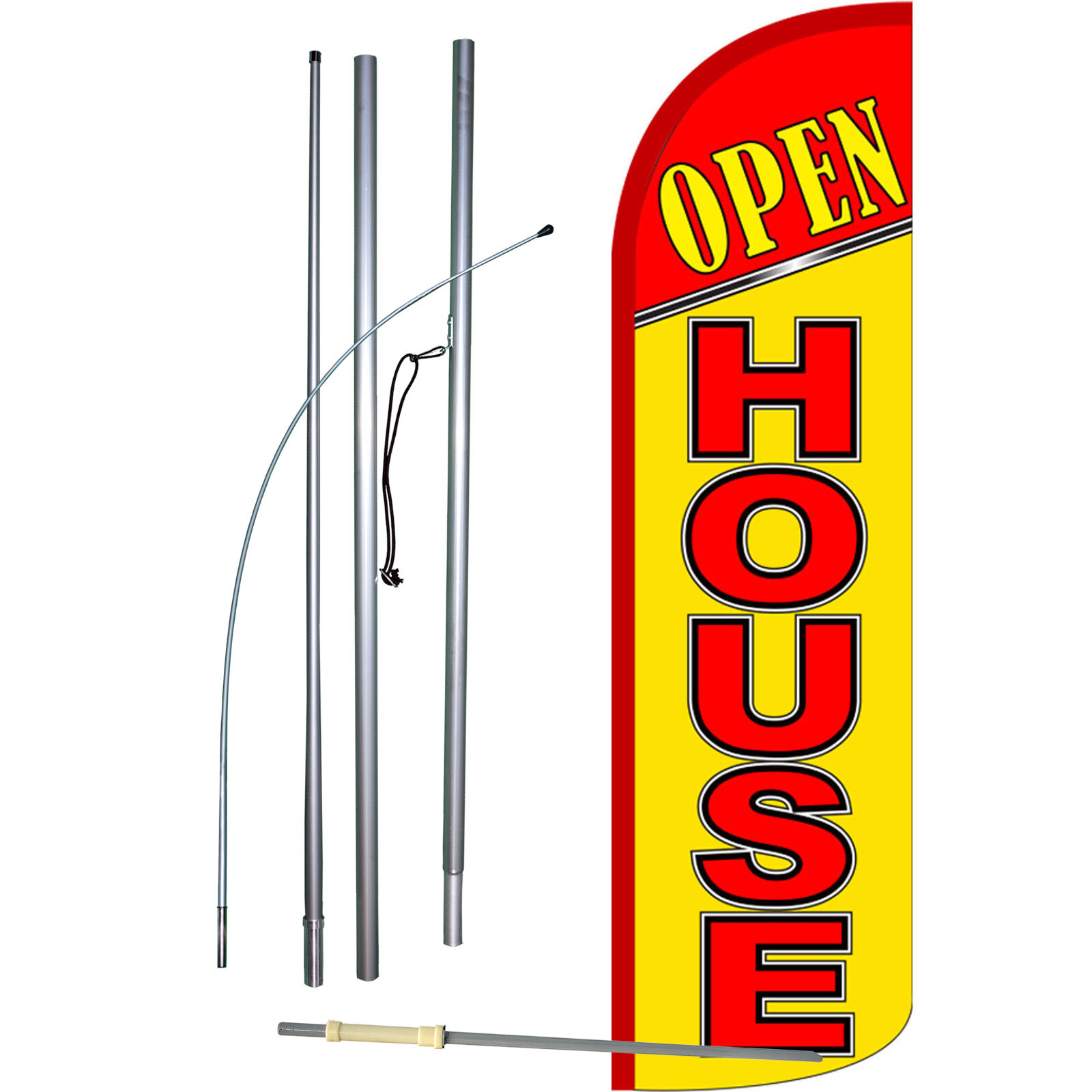 Open House Yellow Flag with Flag Pole and Spike