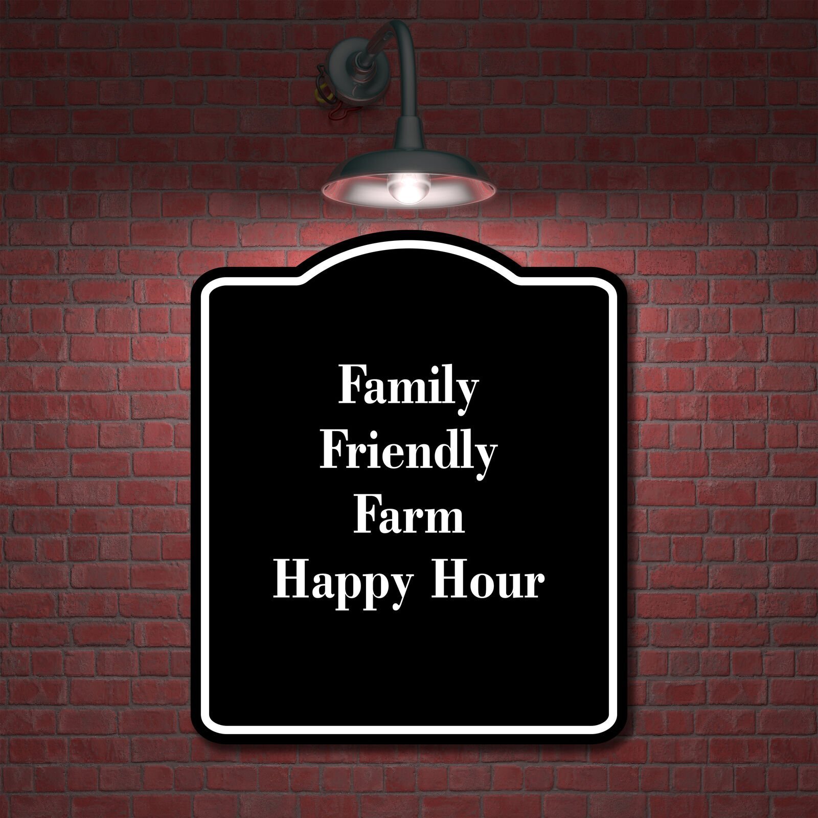 Family-Friendly Farm Happy Hour BLACK Aluminum Composite Sign