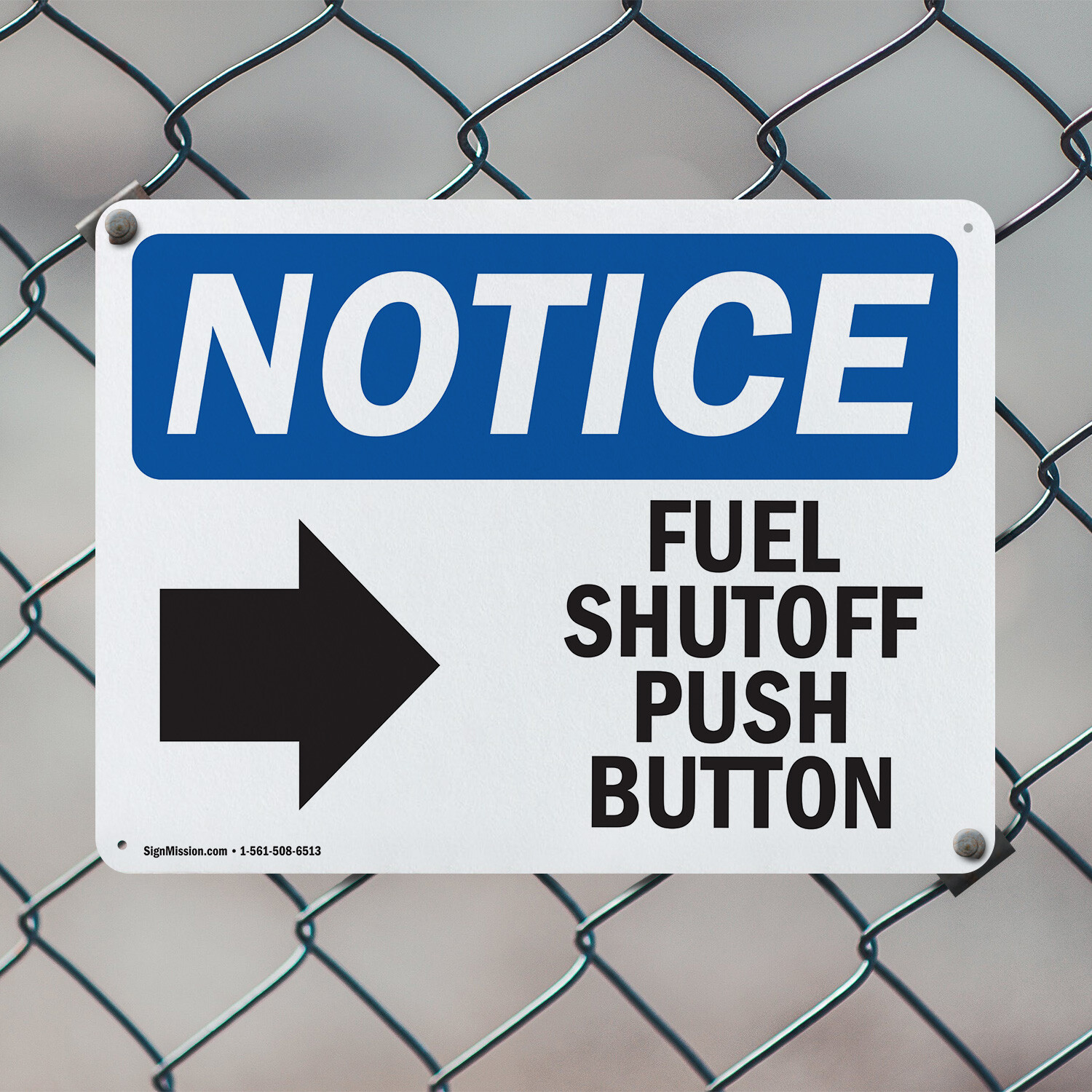 (2 Pack) Fuel Shutoff Push Button [Right Arrow] OSHA Notice Sign Decal Metal