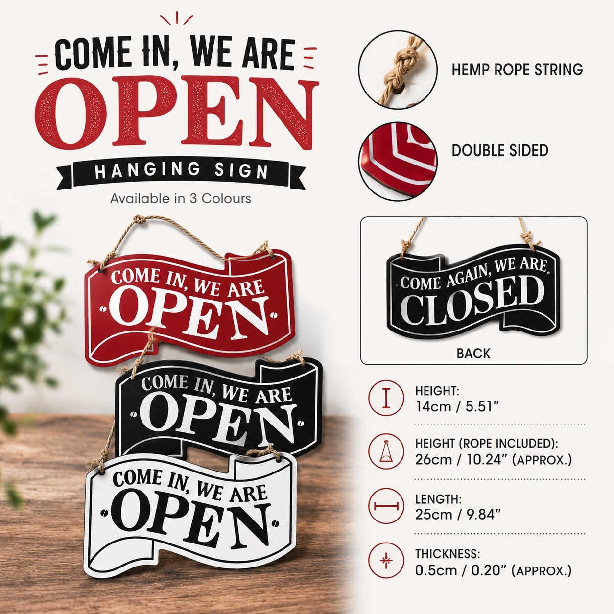 Open/Closed Storefront Sign – Double-Sided Waterproof Hanging Door Plaque