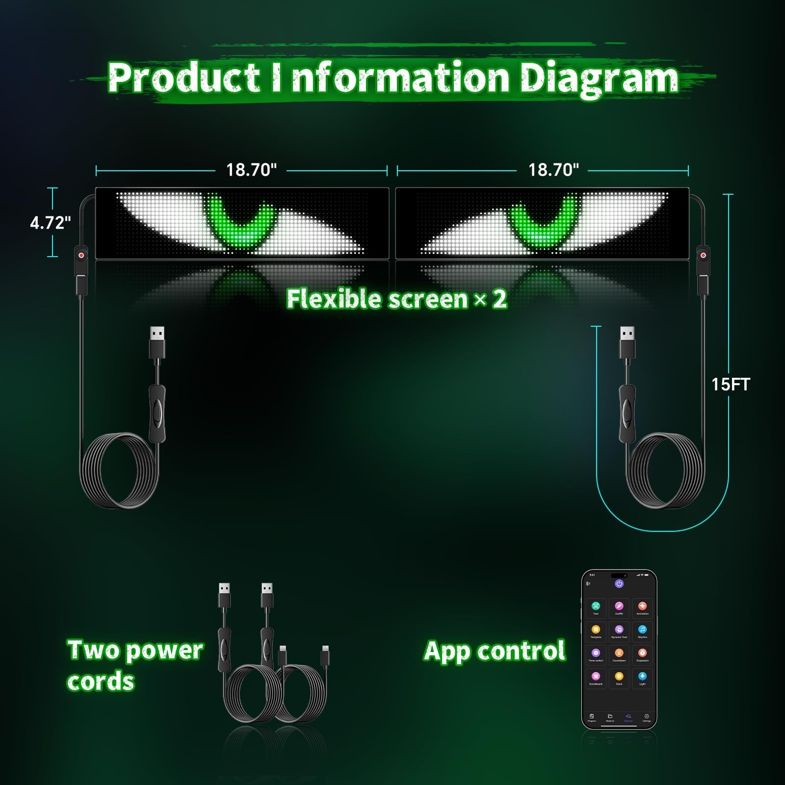 LED Sign for Car Devil’s Eyes Light for Windshield APP Control Scrolling Disp…