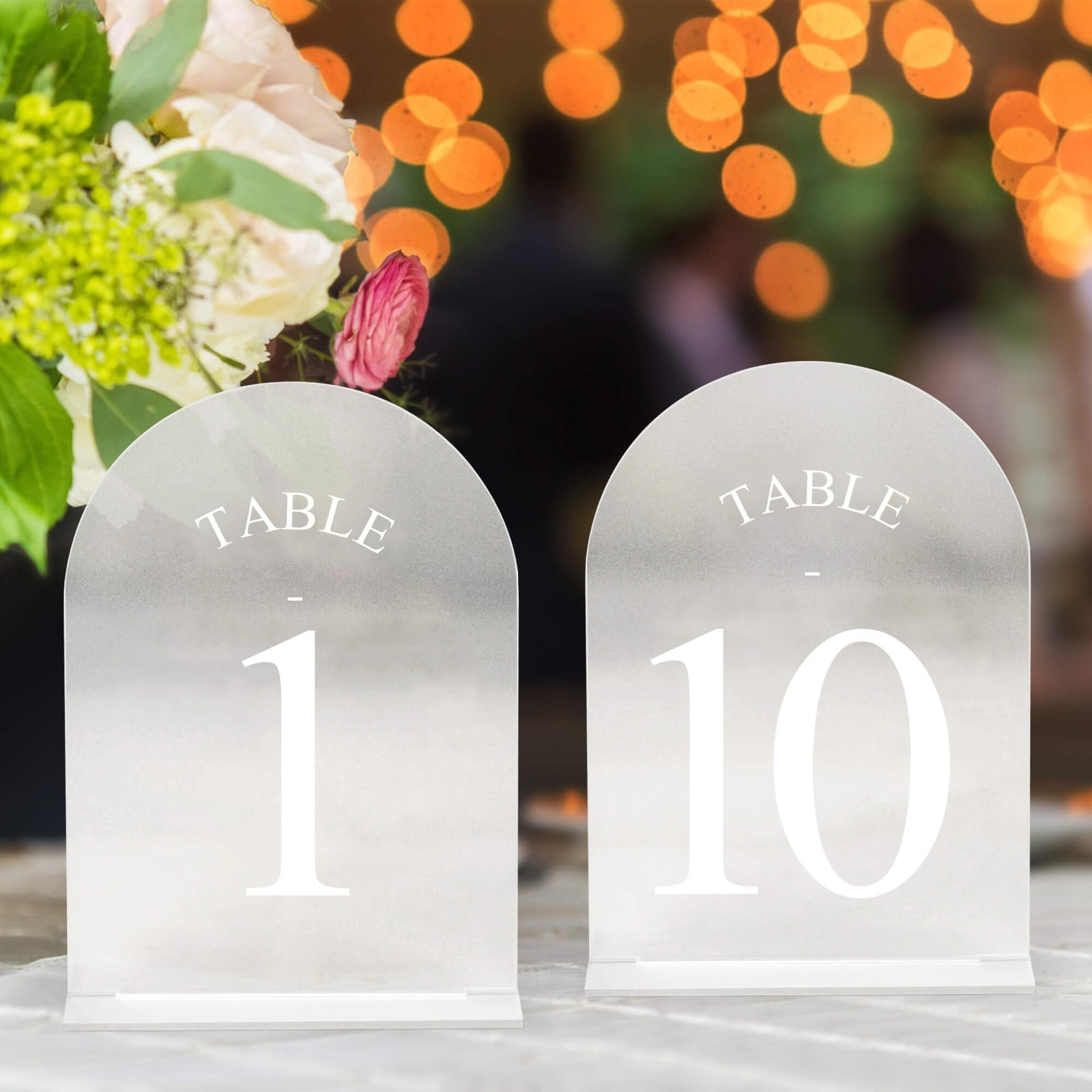 Frosted Arch Wedding Table Numbers 1-10 with Stands – 5″ X 7″ Acrylic Sign Ta…