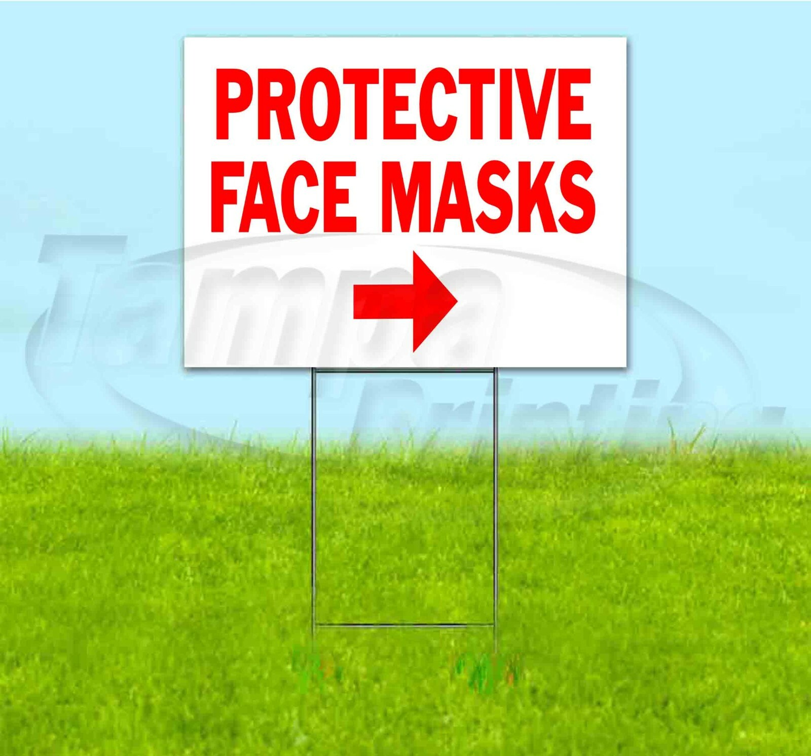 PROTECTIVE FACE MASKS DIRECTIONAL ARROW 18×24 Yard Sign WITH STAKE Bandit
