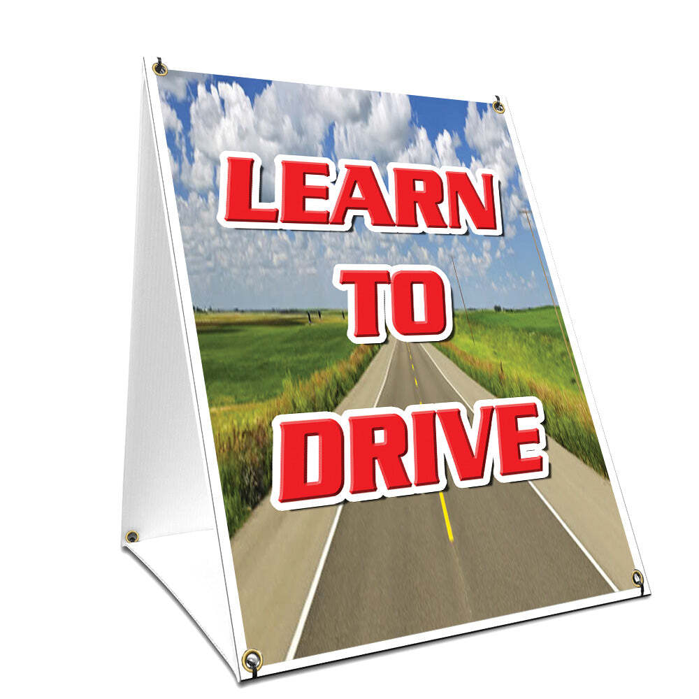 A-frame Sidewalk Sign Learn To Drive With Graphics On Each Side